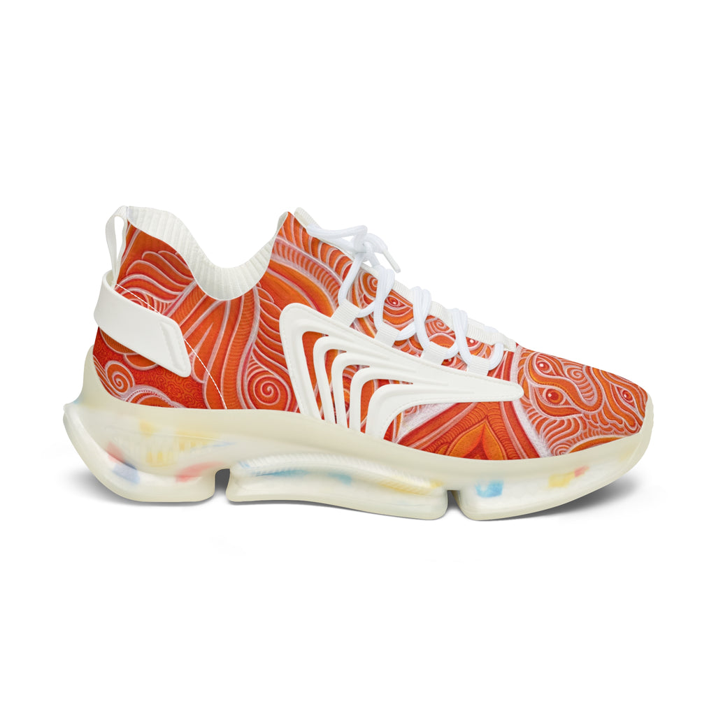 Women's Mesh Sneakers — Orange Abstract Wave Pattern Lightweight Running Shoes #out866900