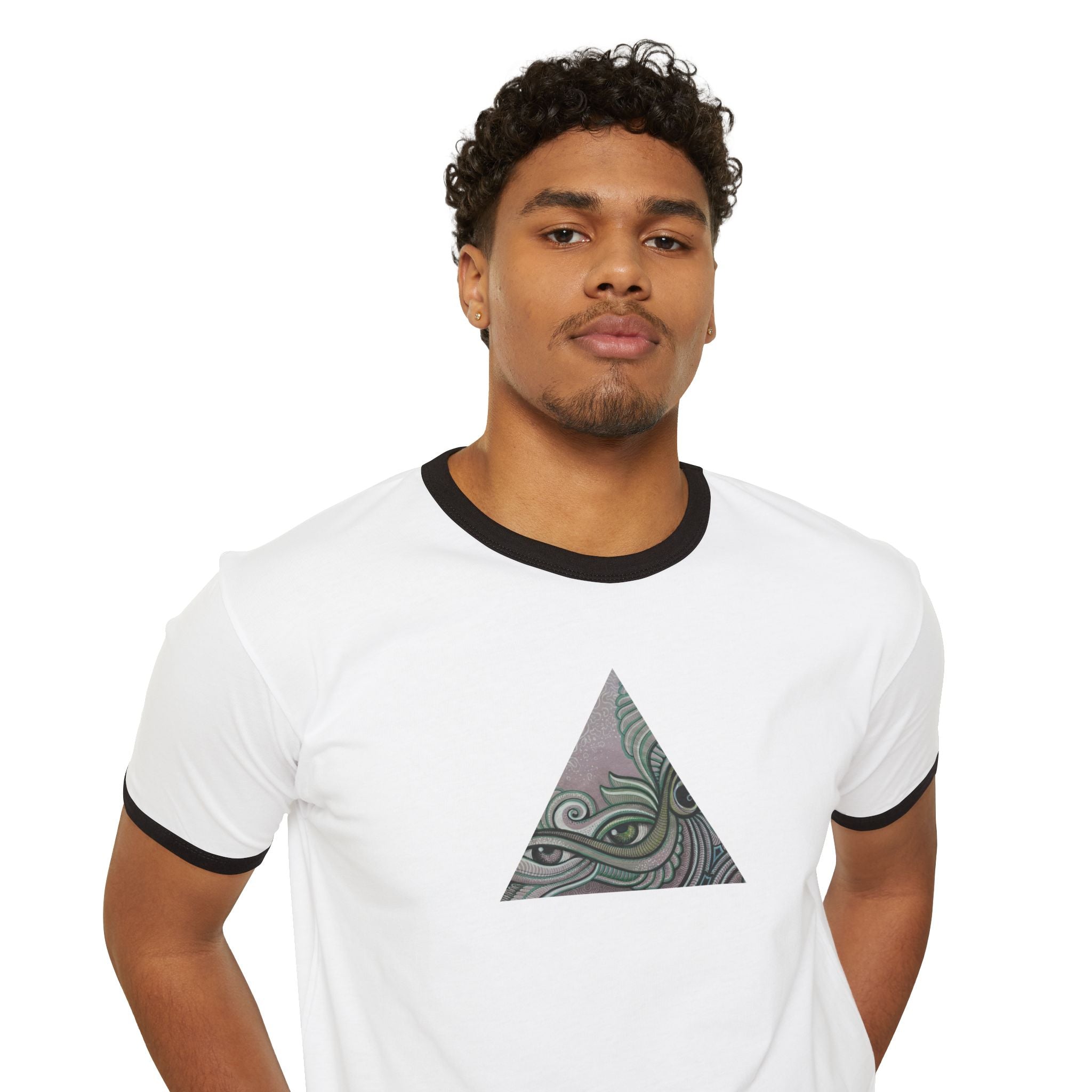 Ringer T-Shirt — Tribal Wave Triangle & Keyhole Graphic #hf74211