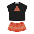Women's Geometric Triangle Pajama Set — Orange Kaleidoscope Sleep Shorts & Tee #y77428