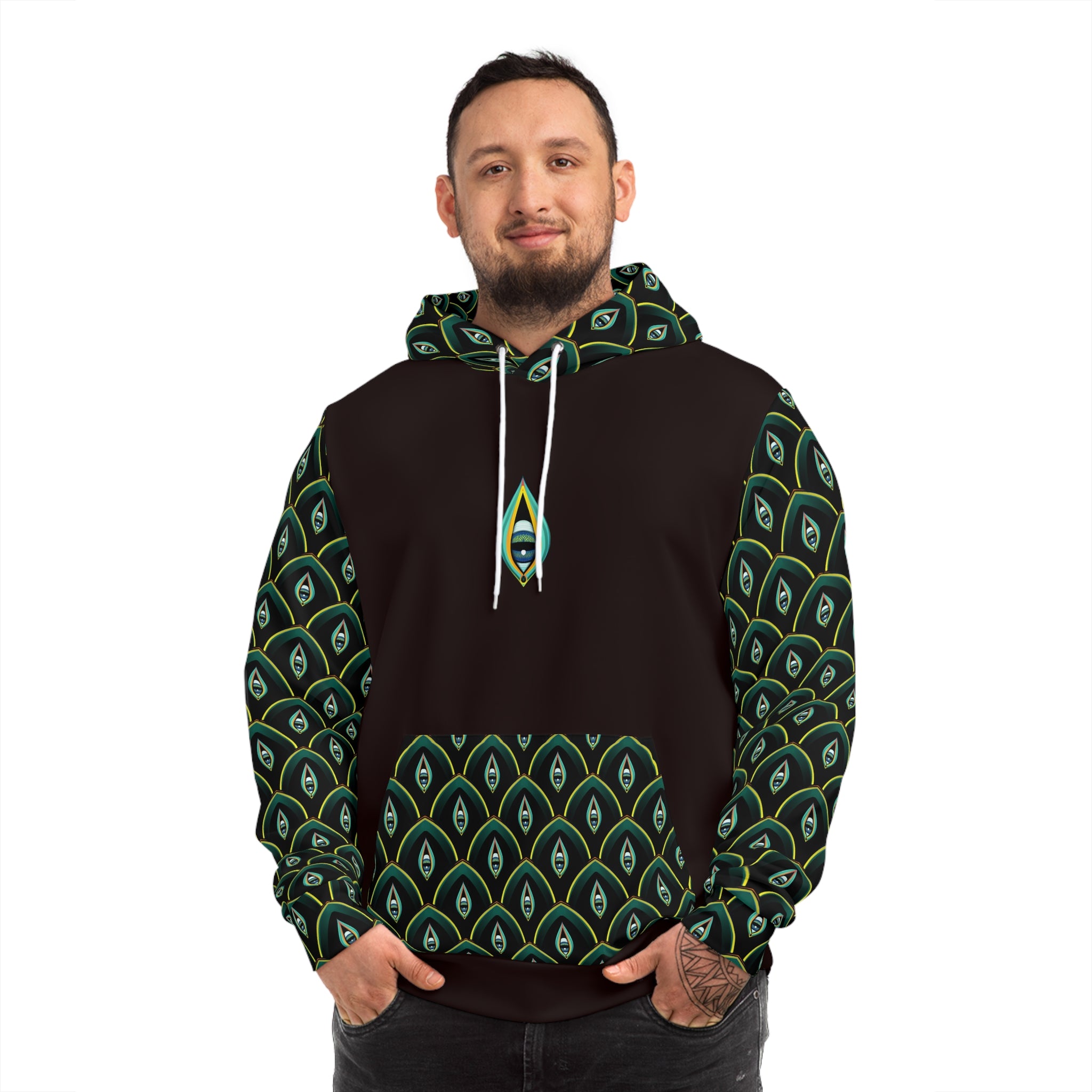Peacock Feather Pattern Hoodie — Green All-Over-Print Fashion Hoodie #d00998654