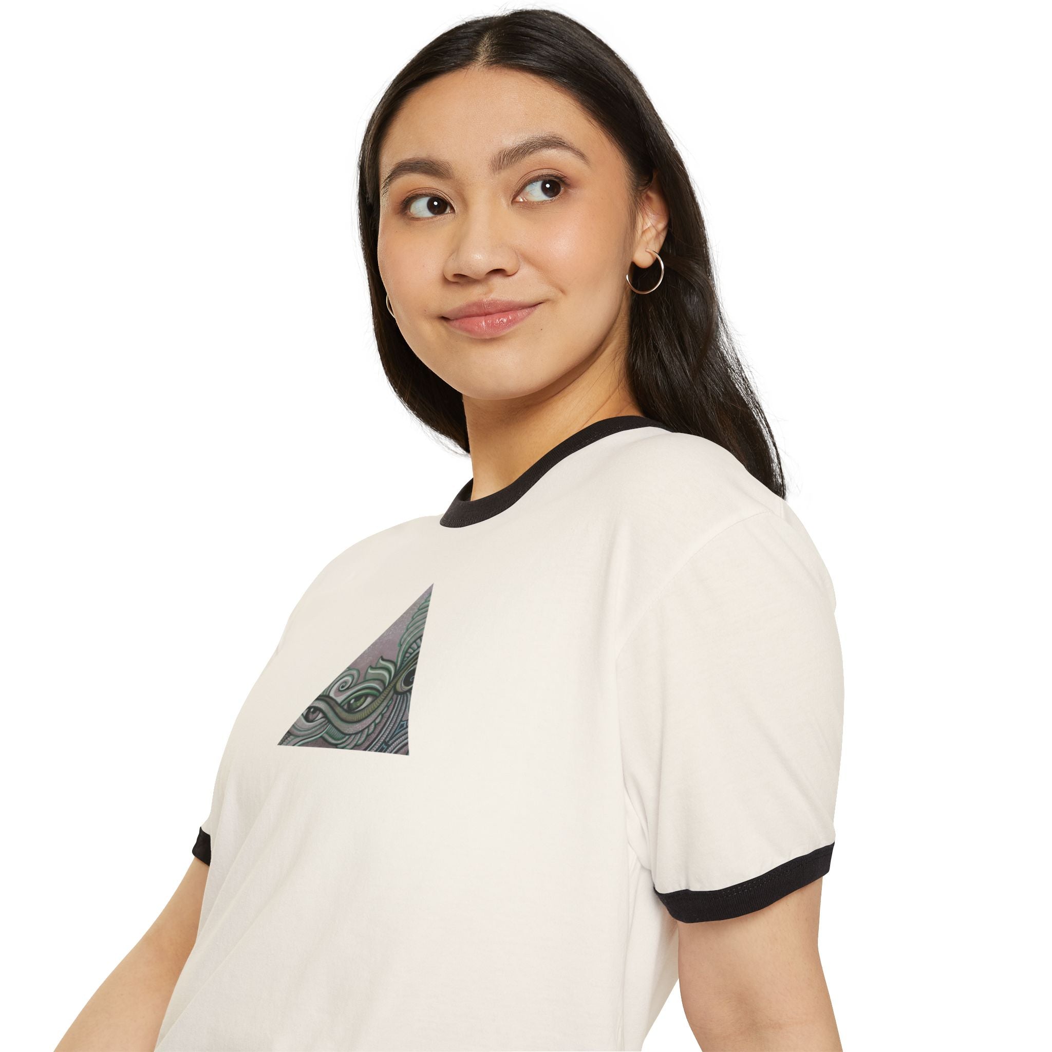 Ringer T-Shirt — Tribal Wave Triangle & Keyhole Graphic #hf74211