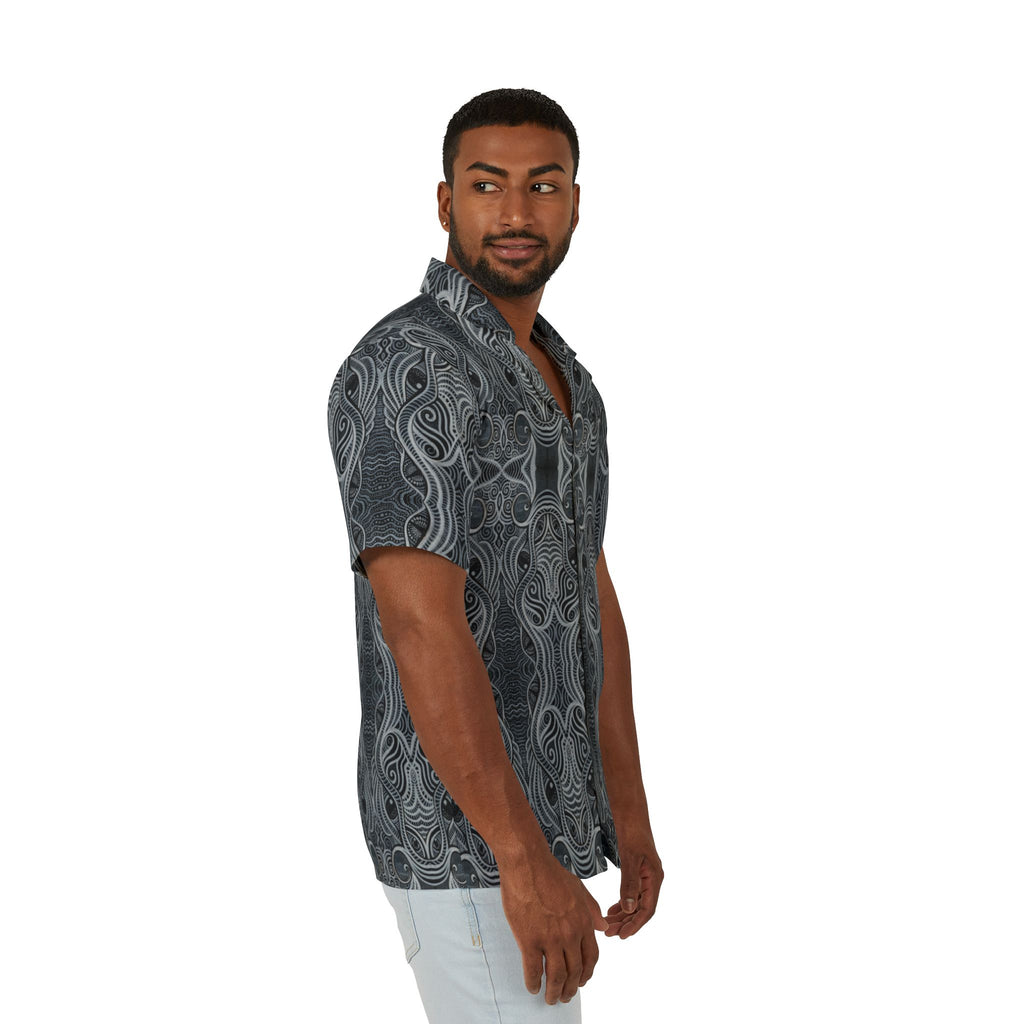 Men's Grey Tribal Pattern Hawaiian Shirt – Camp Collar AOP #yx44332277