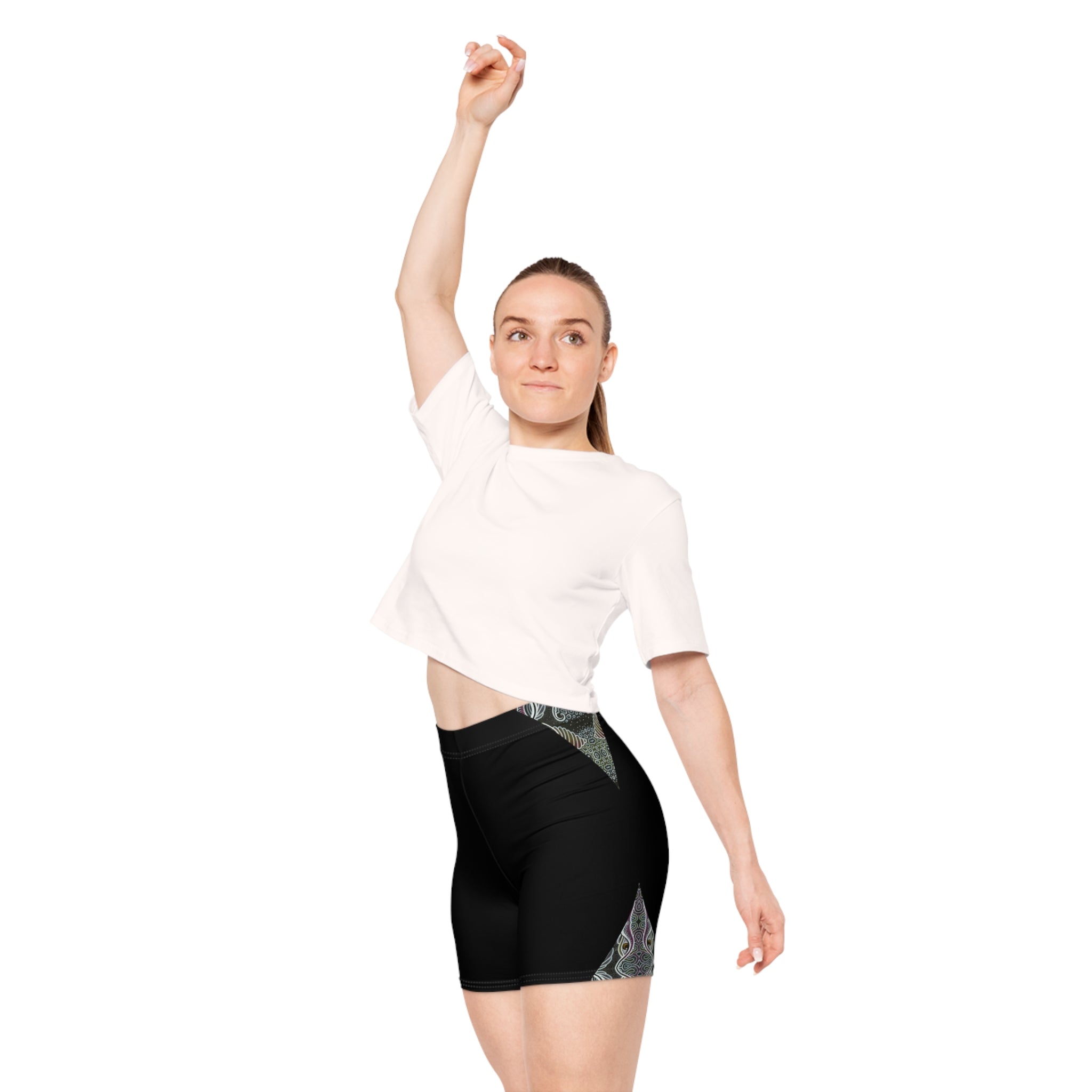 Black Paisley Accent Biker Shorts — Women's Yoga & Activewear #wa6218