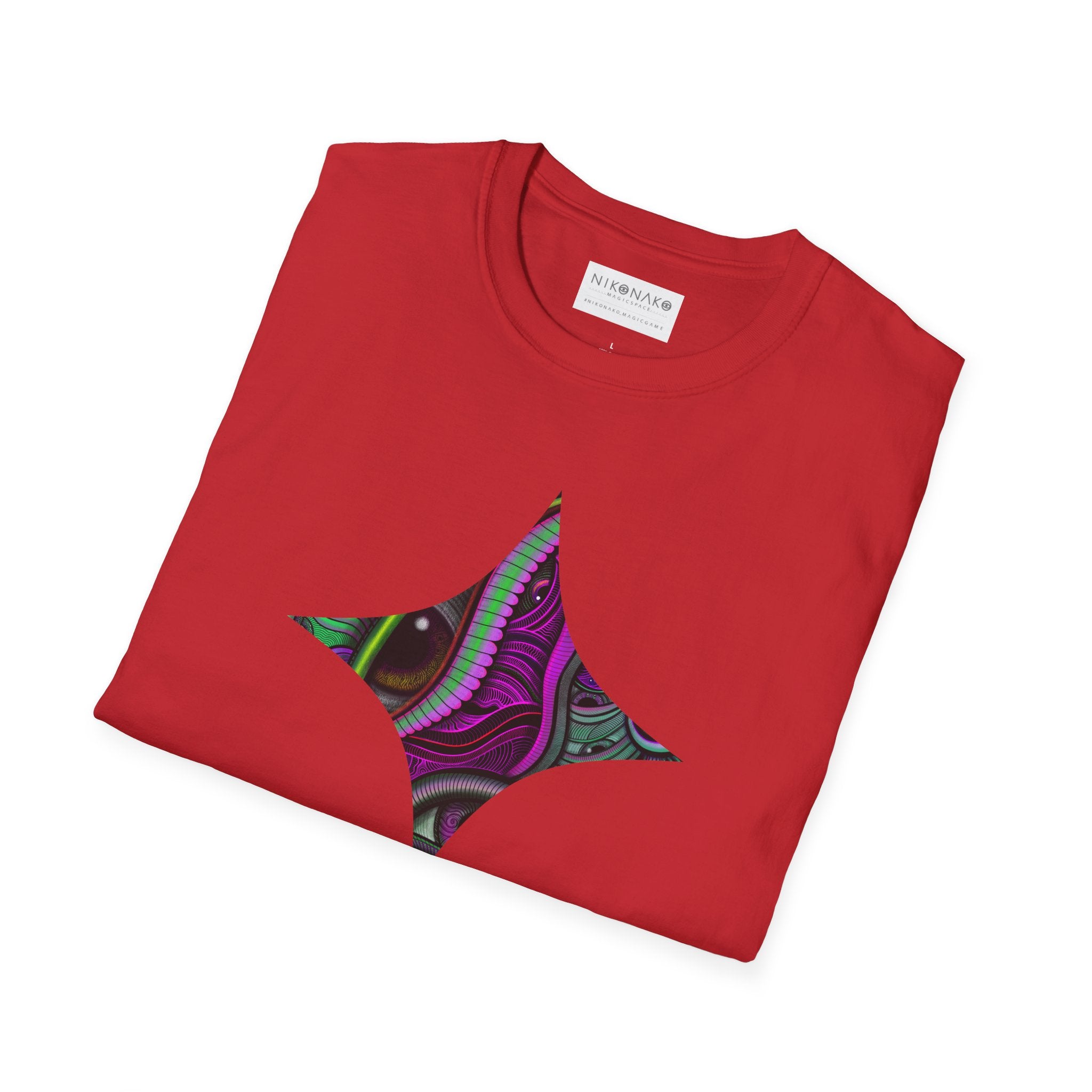 Psychedelic Eye Graphic T-Shirt — Abstract Purple & Green Starburst Circle Design. #ts6