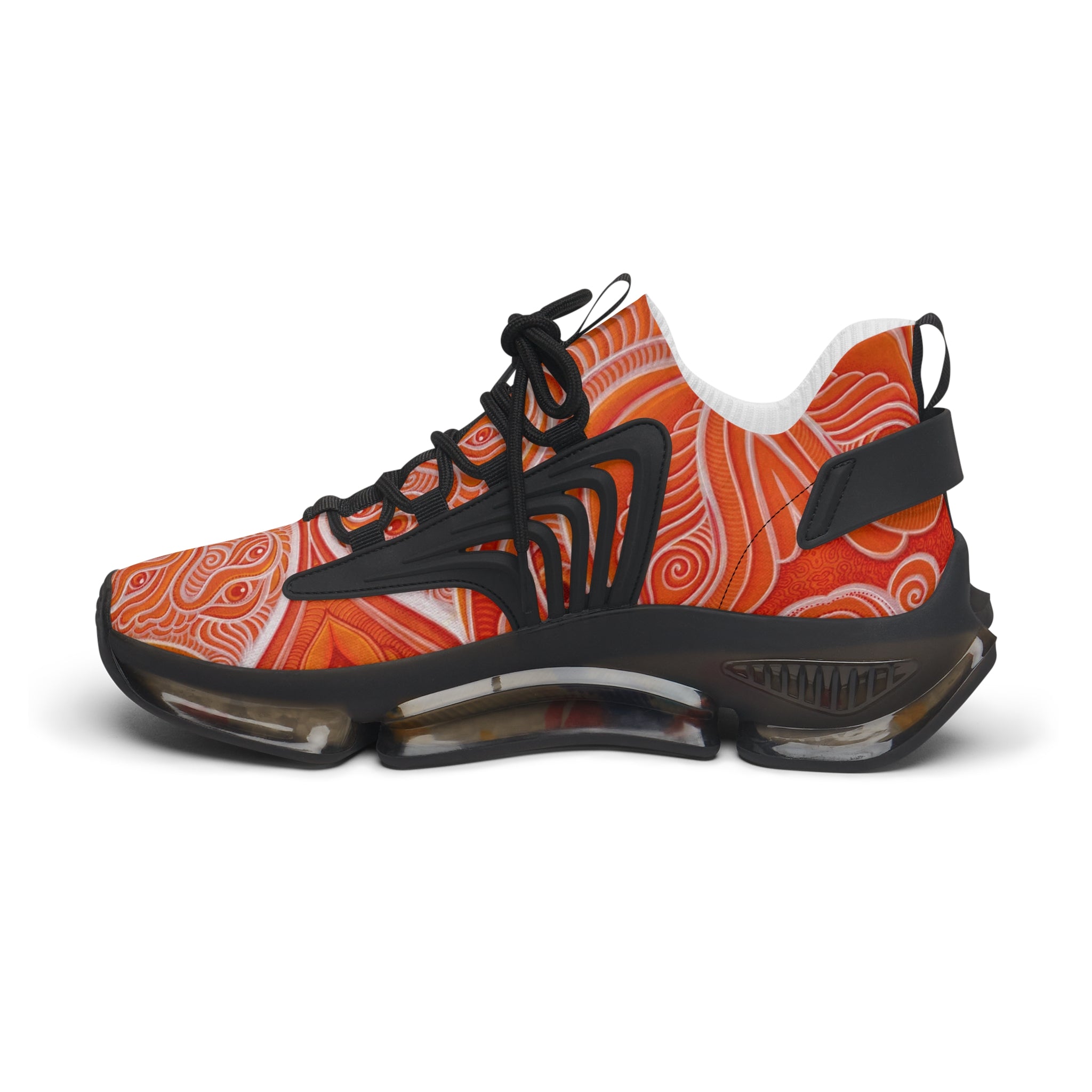 Women's Mesh Sneakers — Orange Abstract Wave Pattern Lightweight Running Shoes #out866900