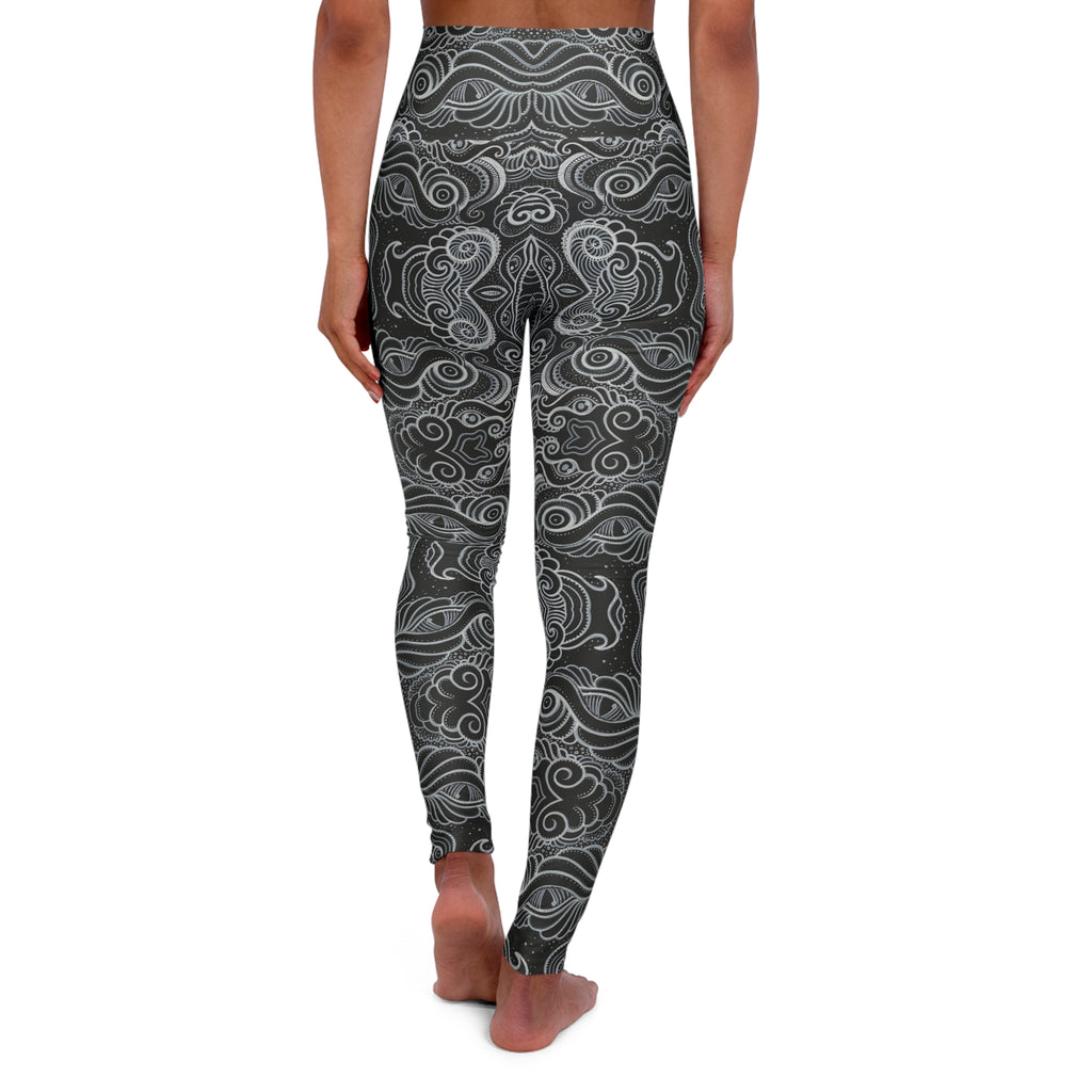 High-Waist Yoga Leggings — Monochrome Swirl Pattern #yl765