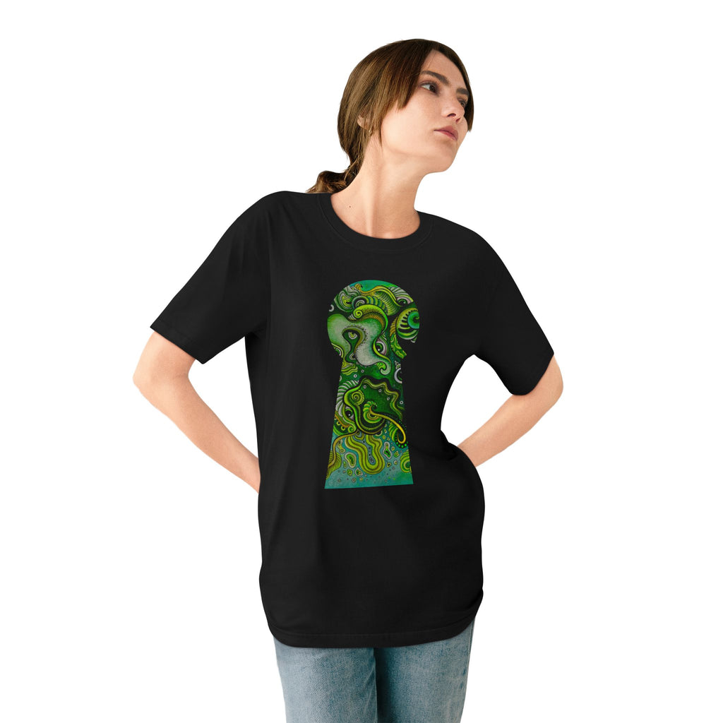 Keyhole Psychedelic T-Shirt — Green Abstract Art Tee #tsg219