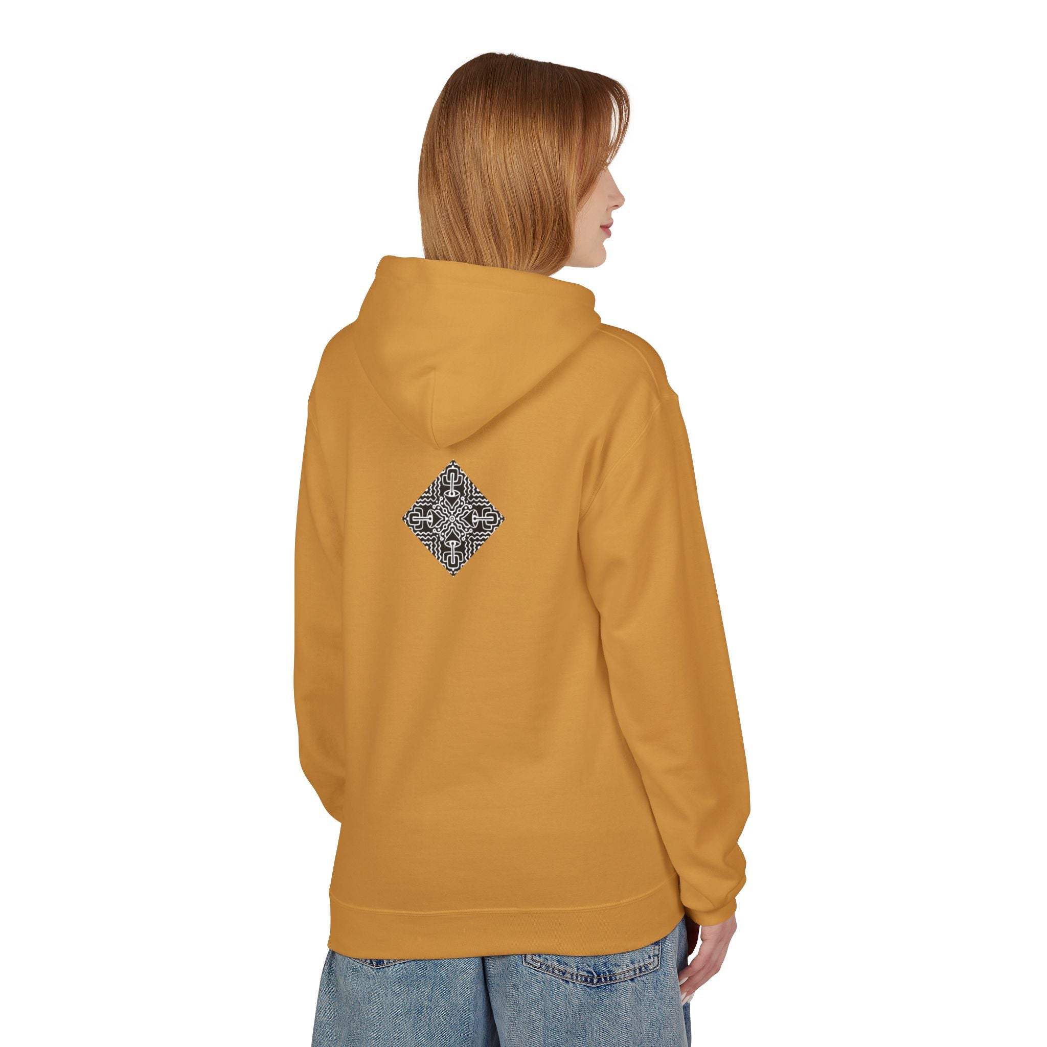 Geometric Mandala Hoodie — Monochrome Diamond Line Art Chest & Back Print #k0873568