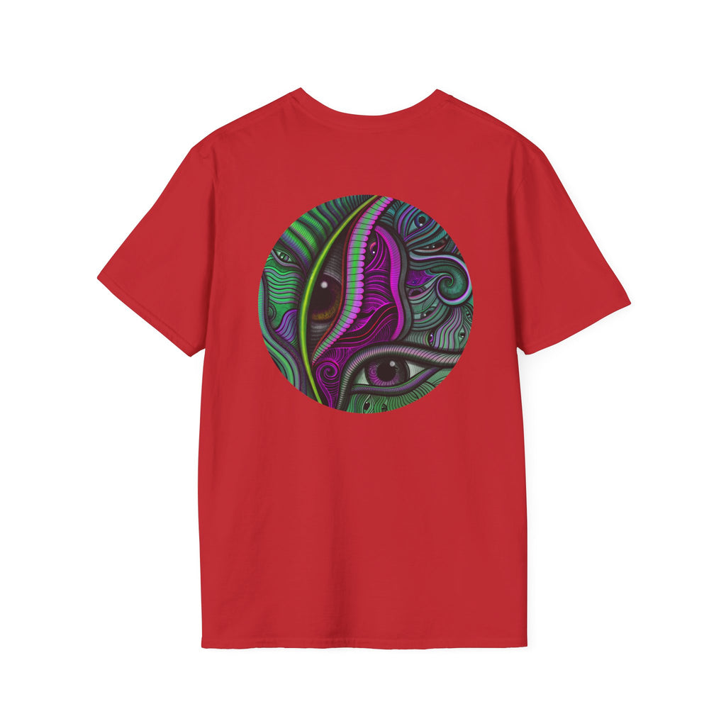 Psychedelic Eye Graphic T-Shirt — Abstract Purple & Green Starburst Circle Design. #ts6