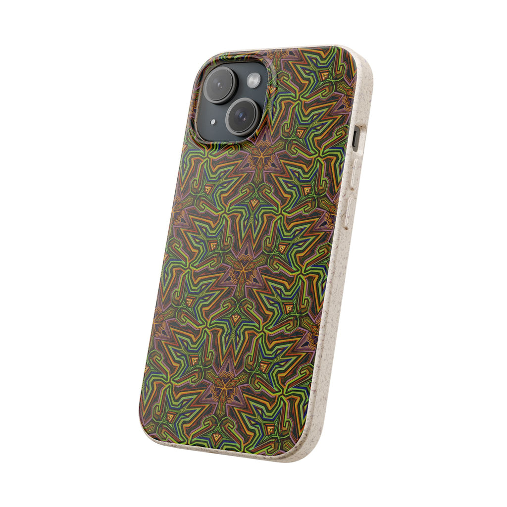 Biodegradable Phone Case — Earthy Green Kaleidoscope Pattern #c3
