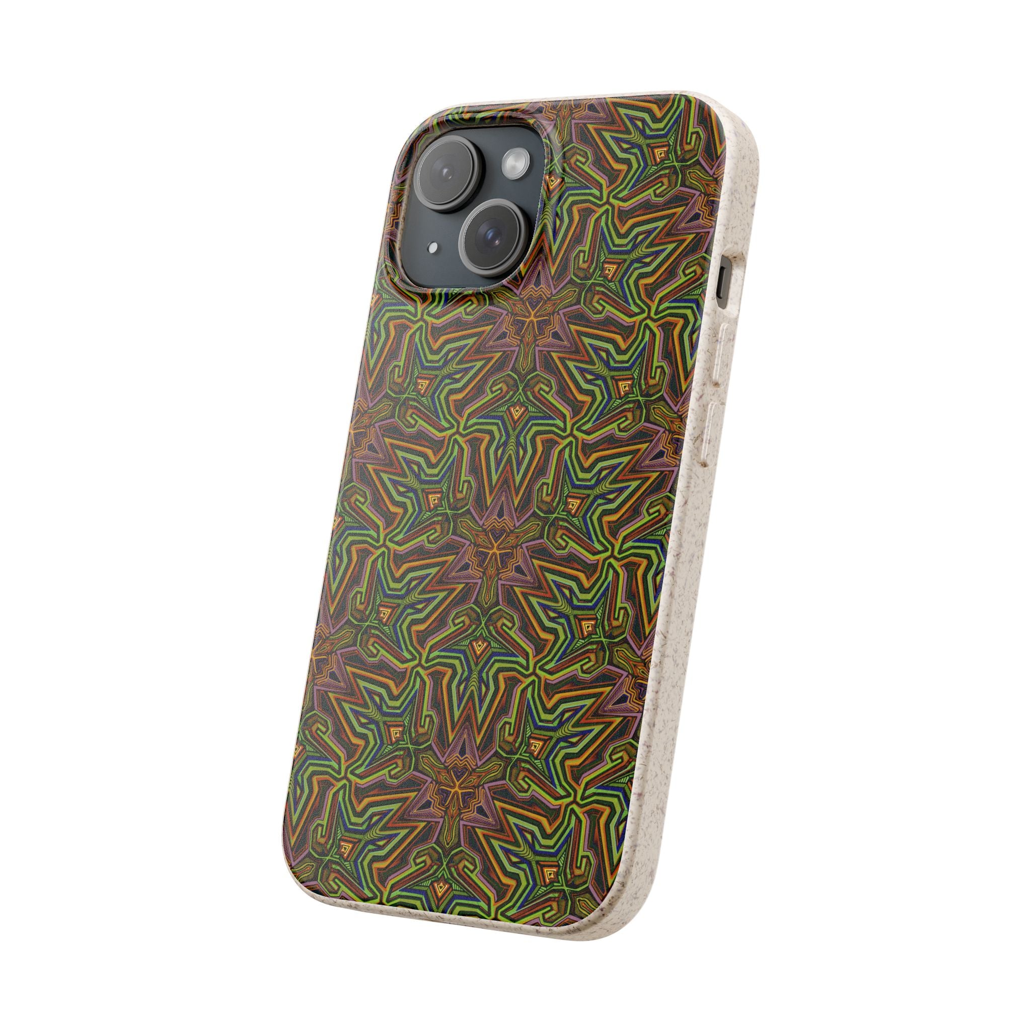 Biodegradable Phone Case — Earthy Green Kaleidoscope Pattern #c3