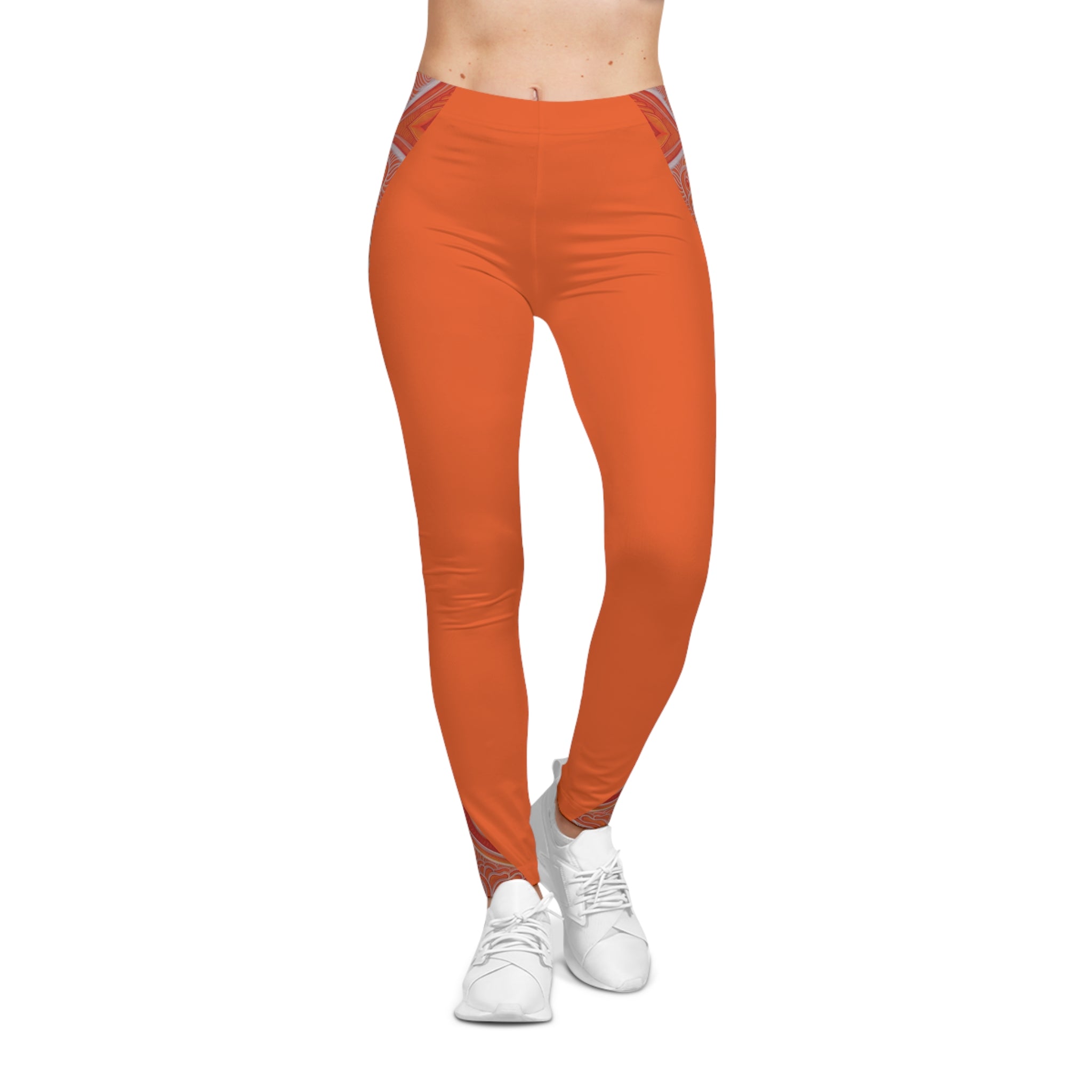 Orange Paisley Accent Leggings — Women’s Casual High-Waist AOP Leggings #k00663