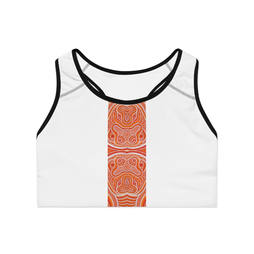 Red Tribal Stripe Sports Bra — Bold Geometric Fitness Top #d346775