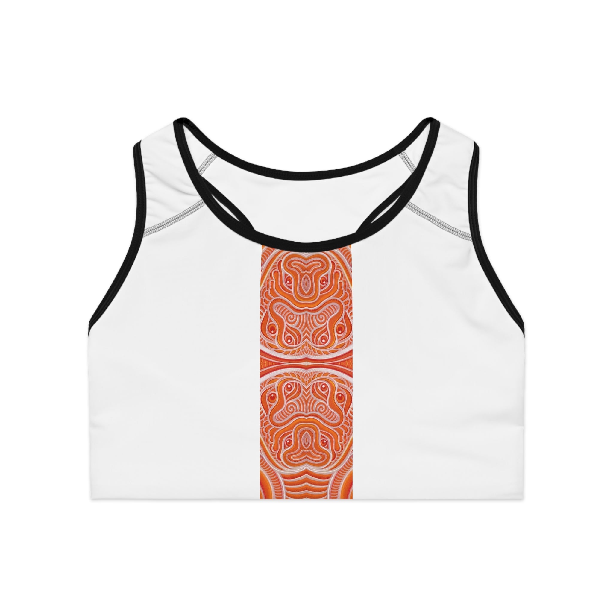 Red Tribal Stripe Sports Bra — Bold Geometric Fitness Top #d346775