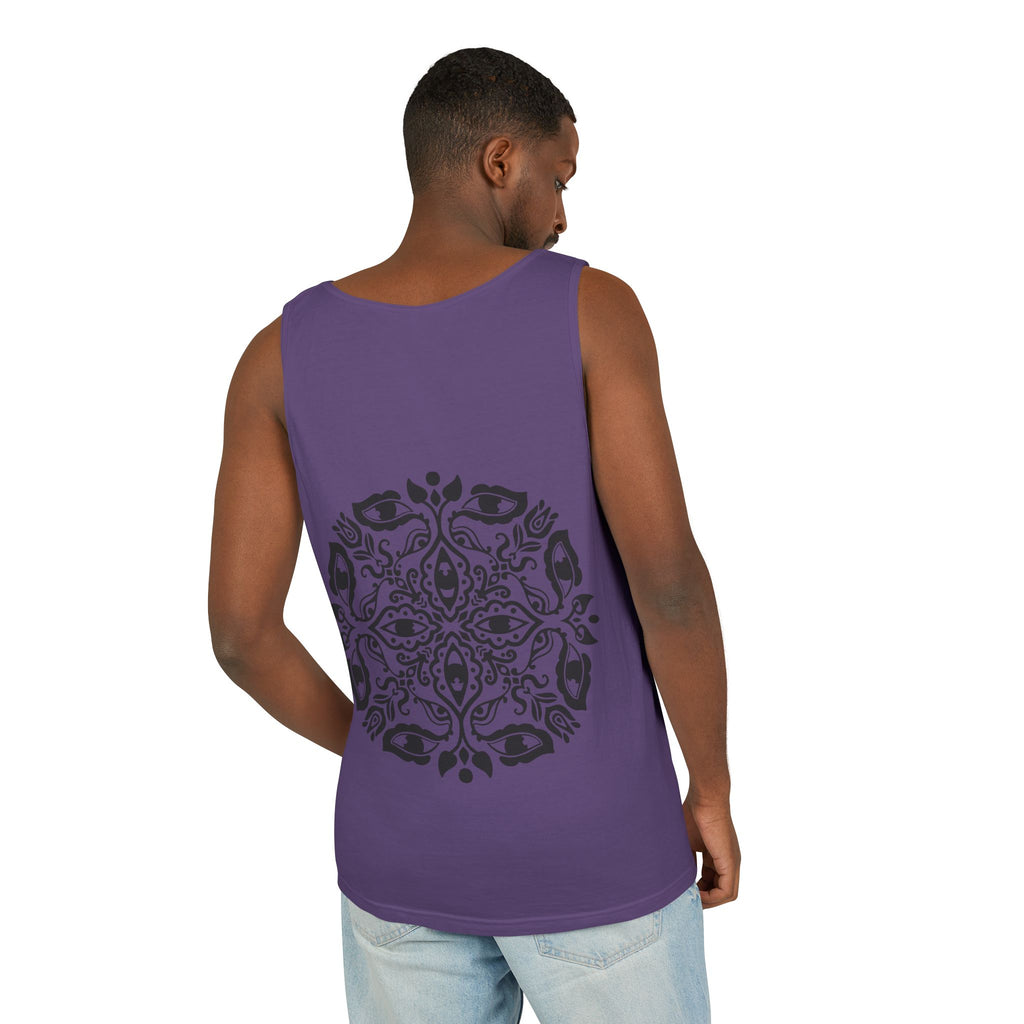 Boho Mandala Tank Top — Black Floral Circular Graphic Tank #fr3