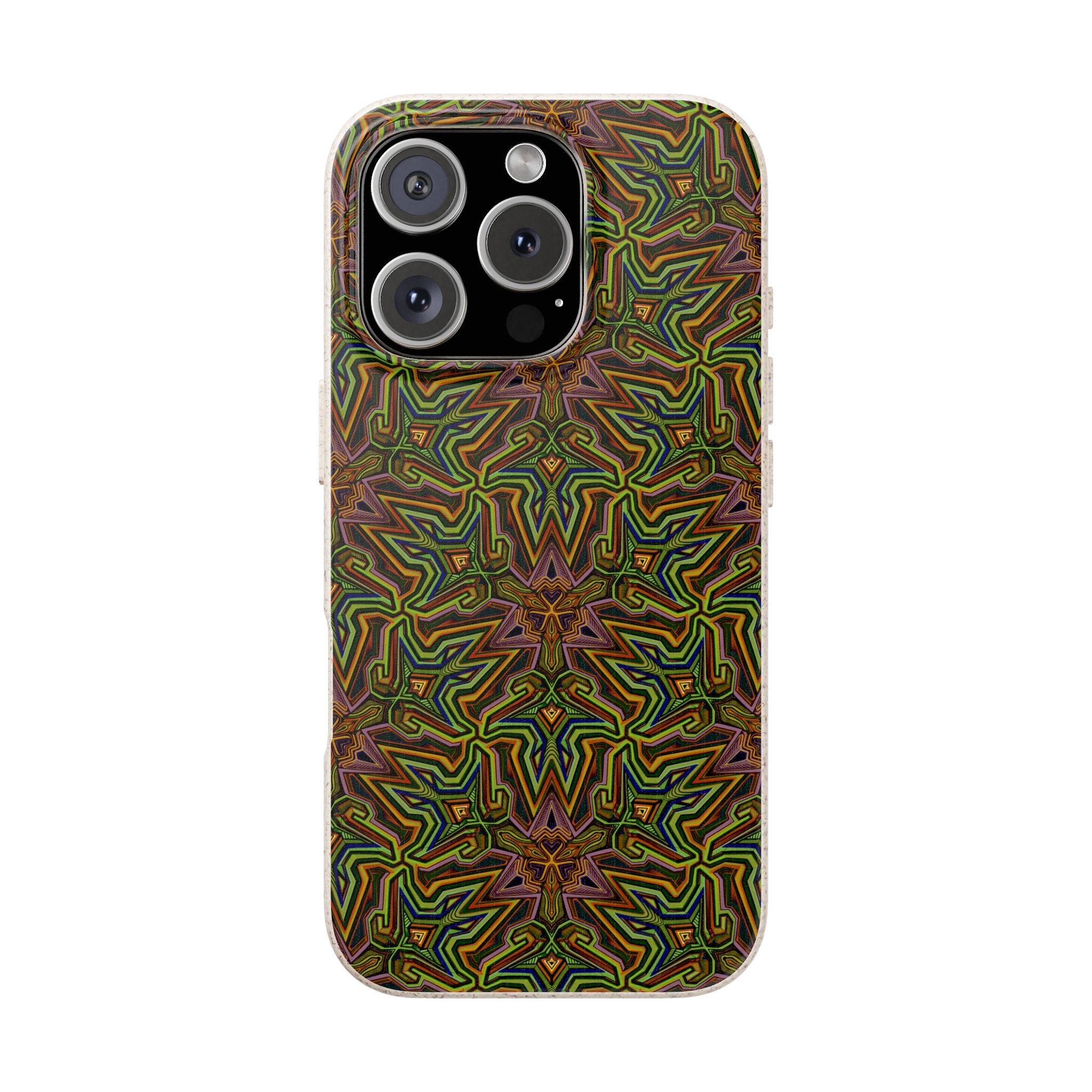 Biodegradable Phone Case — Earthy Green Kaleidoscope Pattern #c3