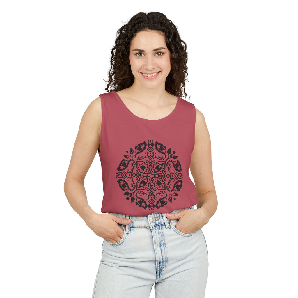 Boho Mandala Tank Top — Black Floral Circular Graphic Tank #fr3