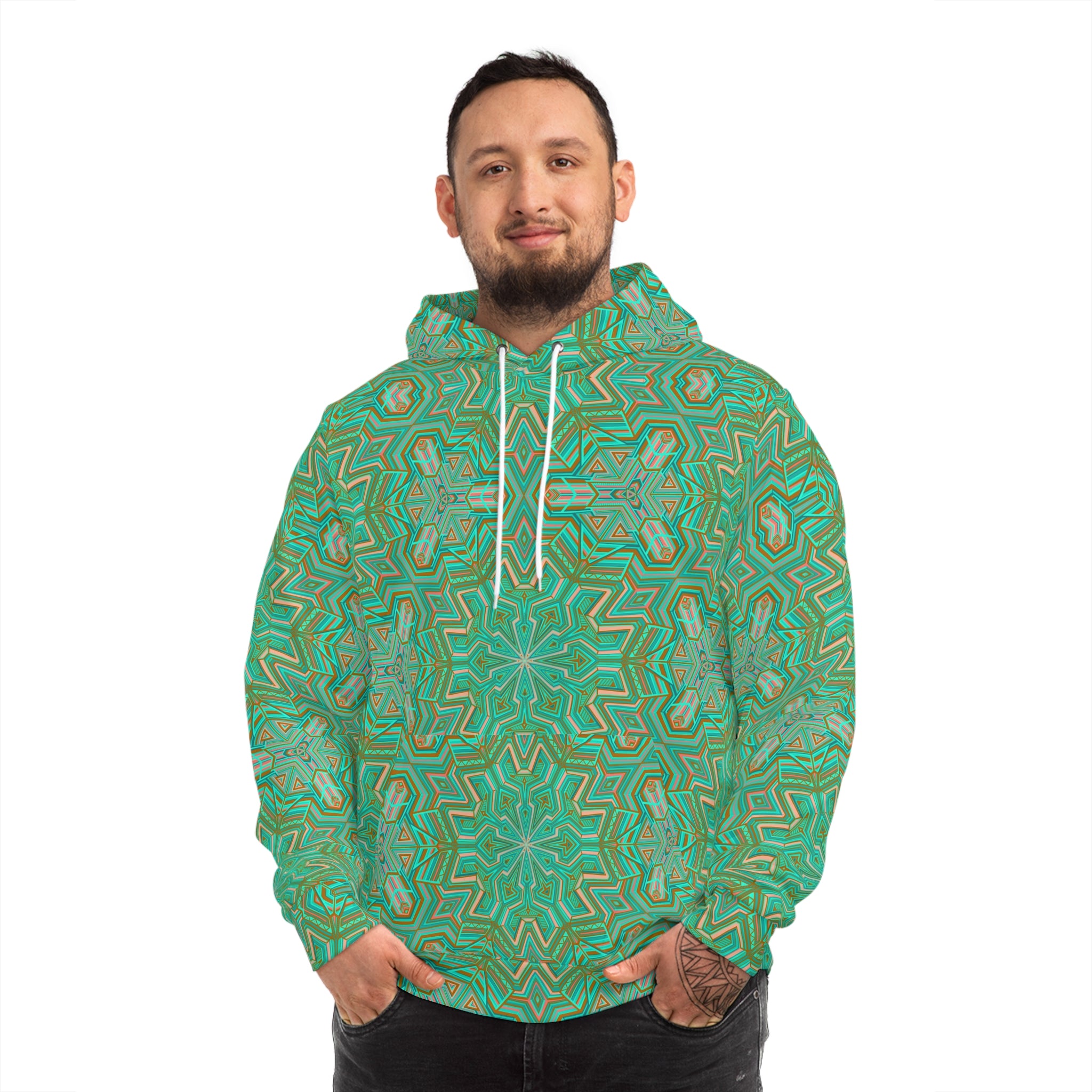 Green Mandala All-Over Print Hoodie — Boho Kaleidoscope Streetwear #h9757