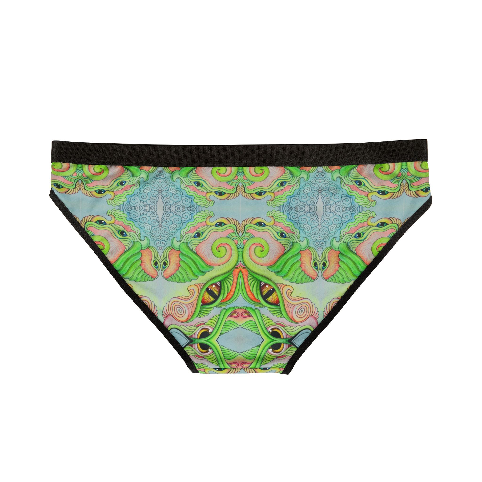 Women's Printed Bikini Briefs — Green Psychedelic Kaleidoscope Pattern #h976433