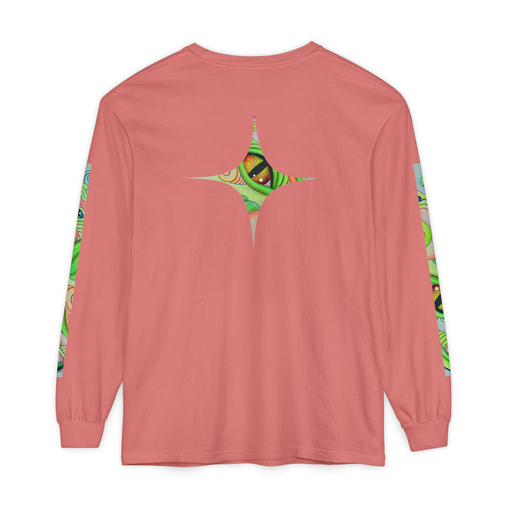 Psychedelic Green Triangle Long Sleeve Tee — Tribal Star Sleeve Artwork #gf086357