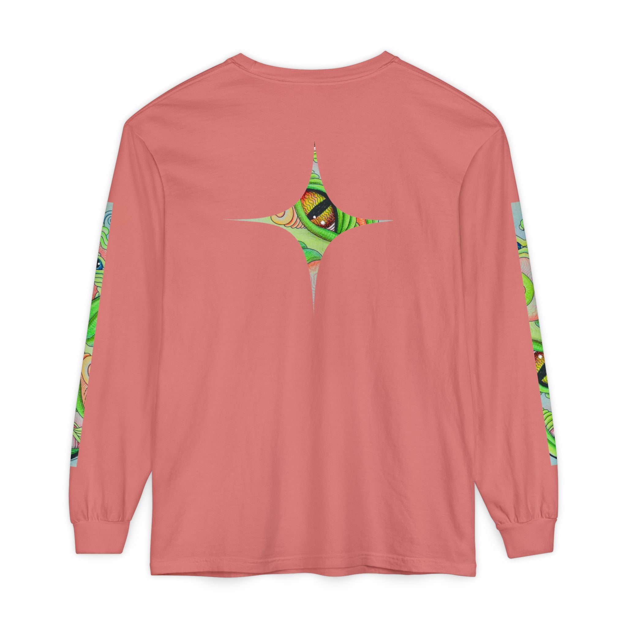 Psychedelic Green Triangle Long Sleeve Tee — Tribal Star Sleeve Artwork #gf086357