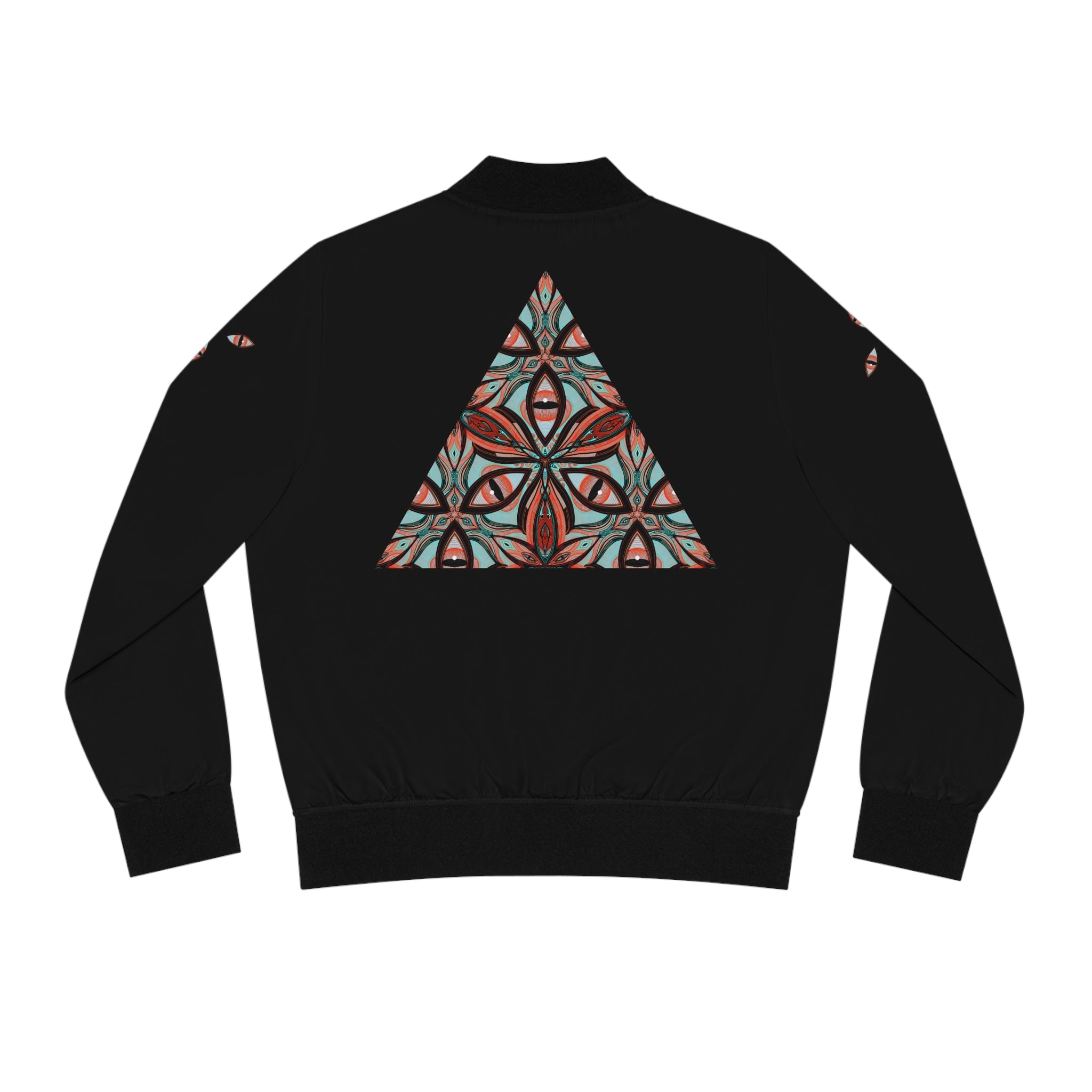 Geometric Mosaic Women's Bomber Jacket — Retro Triangle Pattern AOP