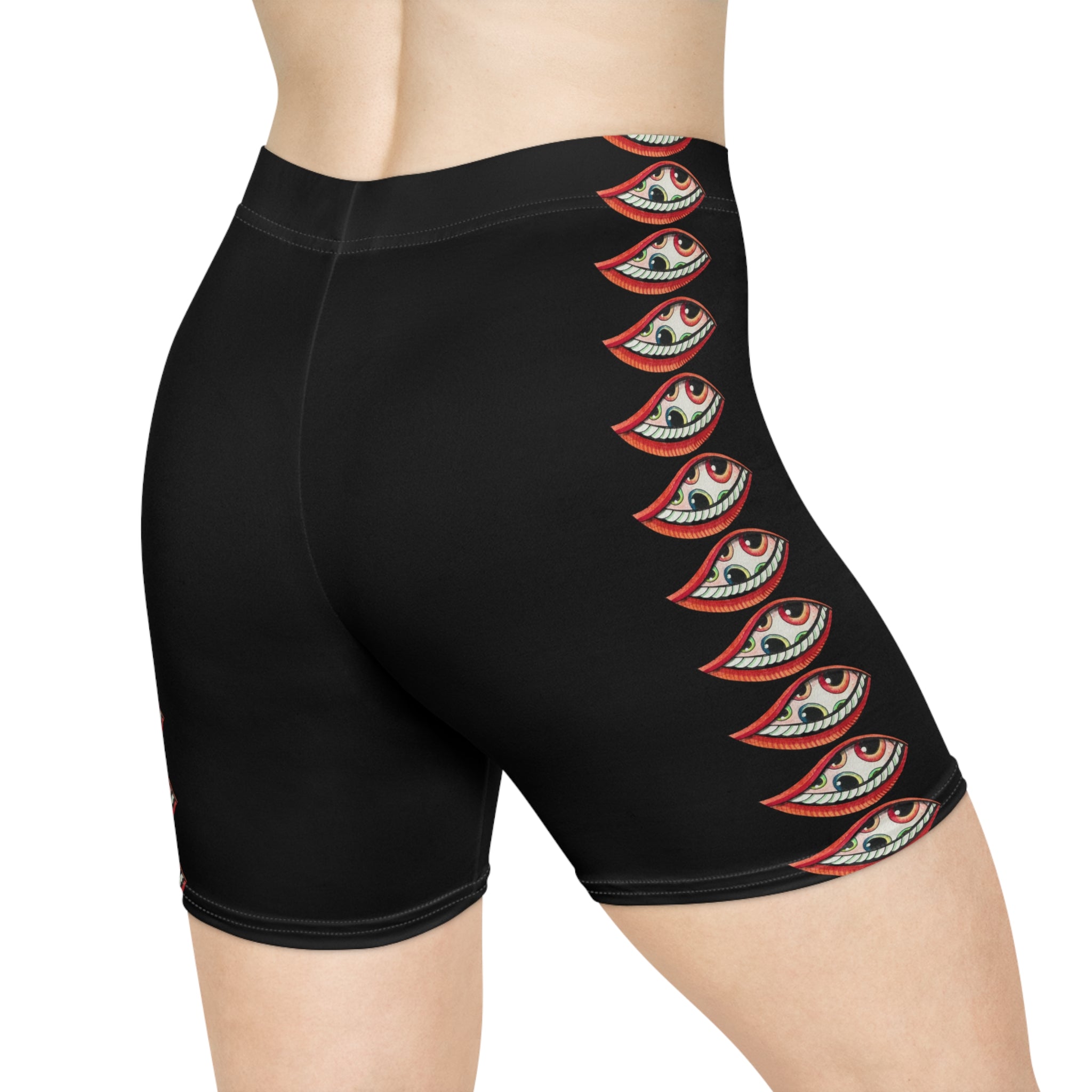 Eye Stripe Women's Biker Shorts — Gothic Black All-Over Print #f98467
