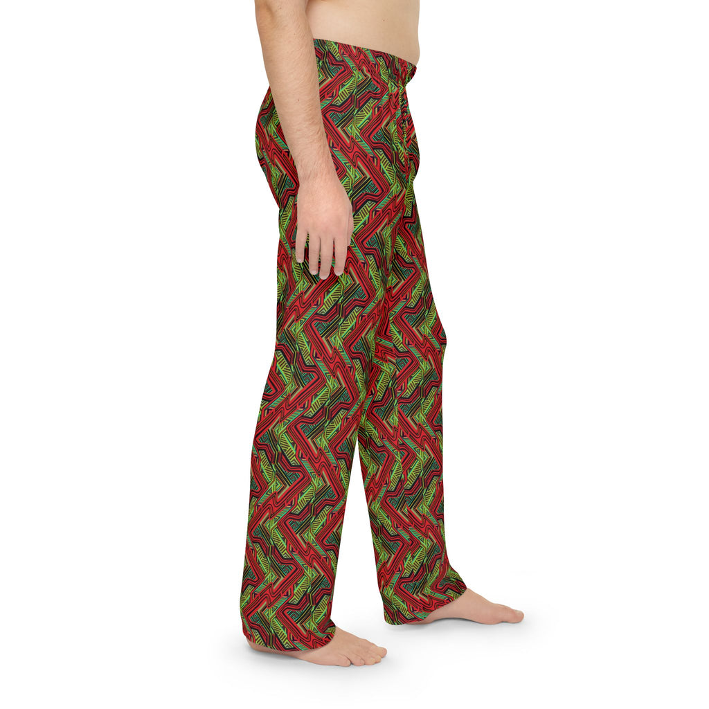 Men's Holiday Plaid Pajama Pants — Red & Green Zigzag All-Over Print #q14