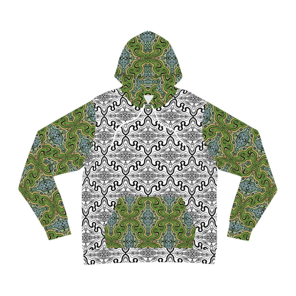 Green Psychedelic Pattern Hoodie — All-Over Print Abstract Hooded Sweatshirt #g98765346