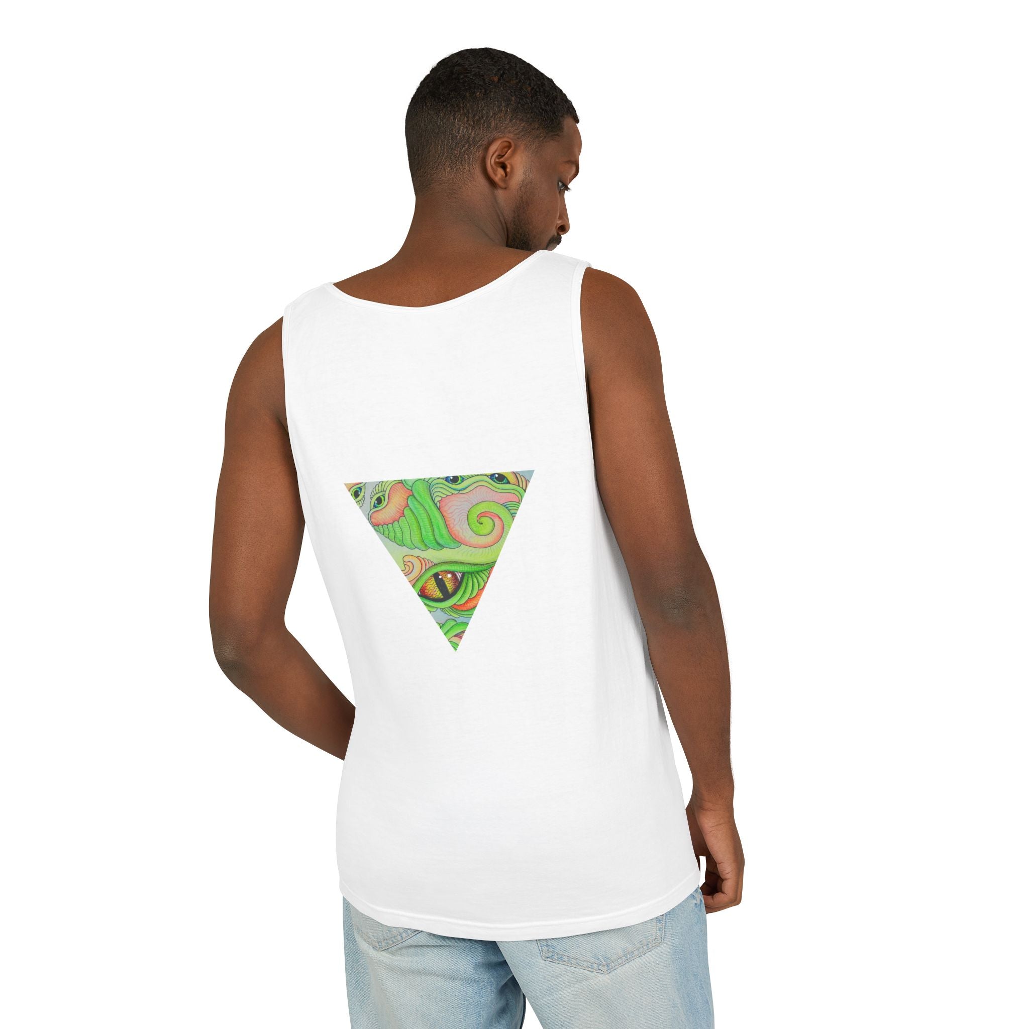 Psychedelic Triangle Tank Top — Green Swirl Eye Graphic #hg772225566