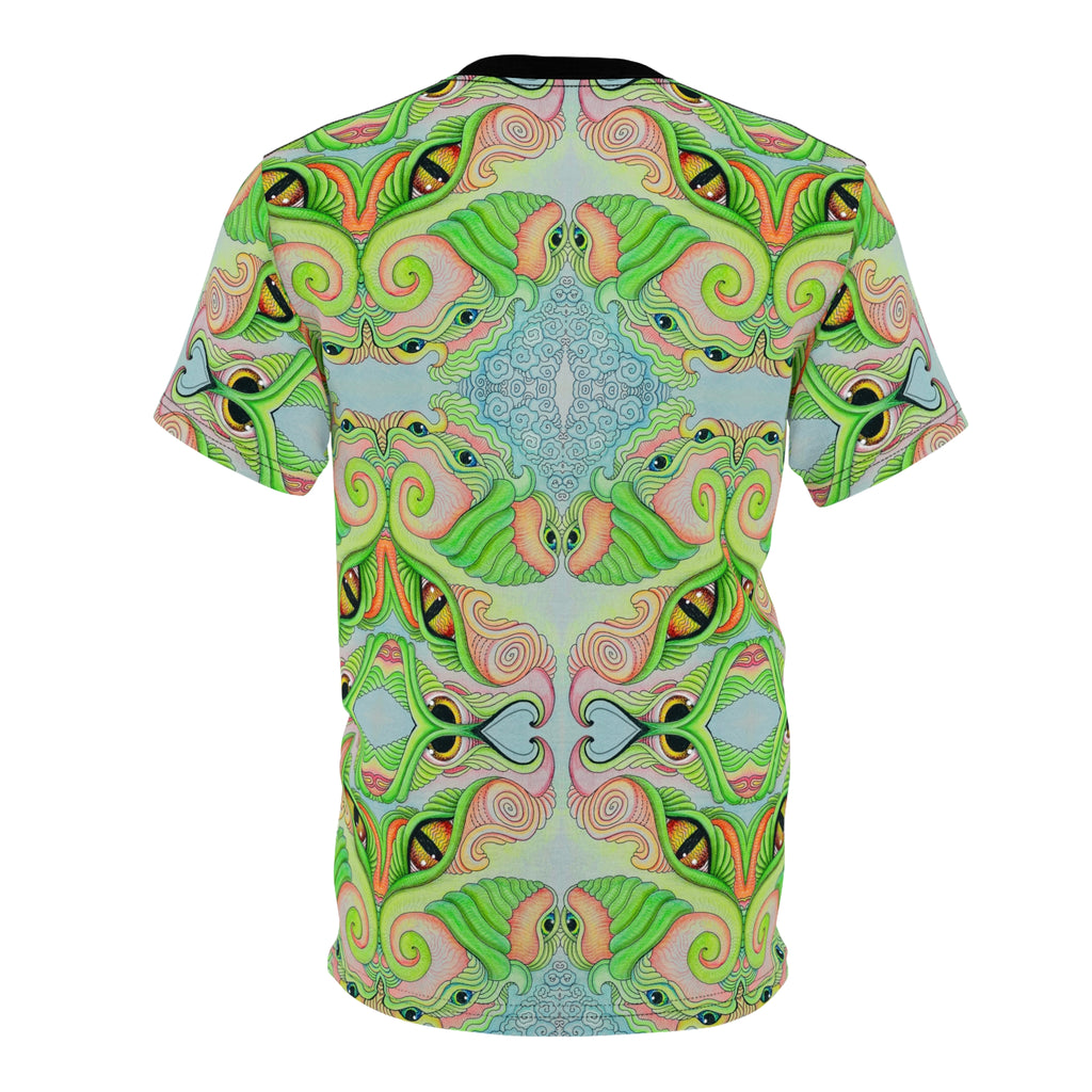 Psychedelic Green Kaleidoscope Tee — All-Over Print Cut & Sew Shirt #gf8754
