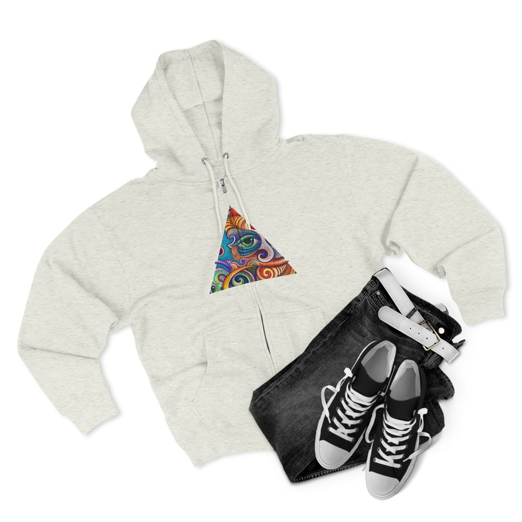 Zip Hoodie with Colorful Psychedelic Triangle & Mandala Back — Vibrant Abstract Art Zip-Up  #cp2680