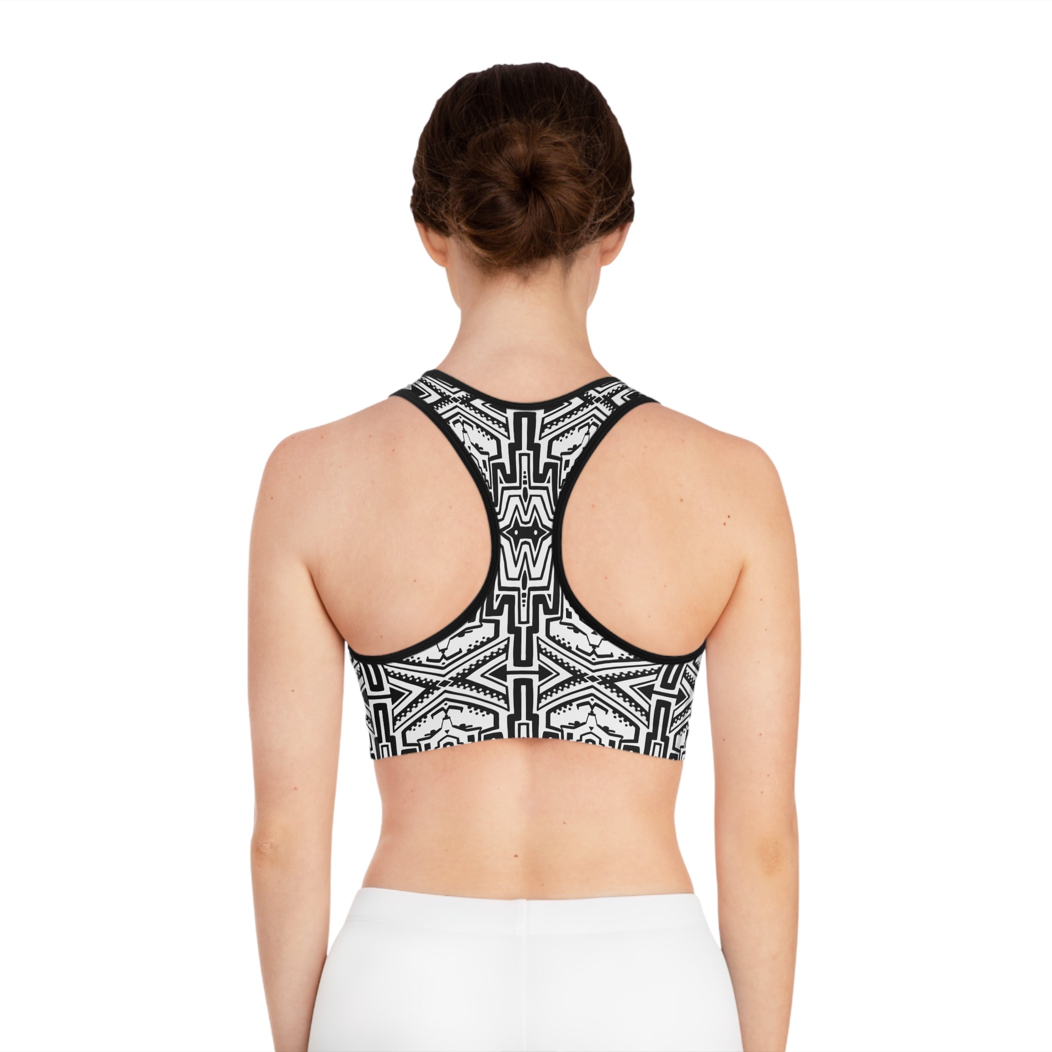 Black & White Tribal Pattern Sports Bra — Aztec-Inspired Activewear #y54333456