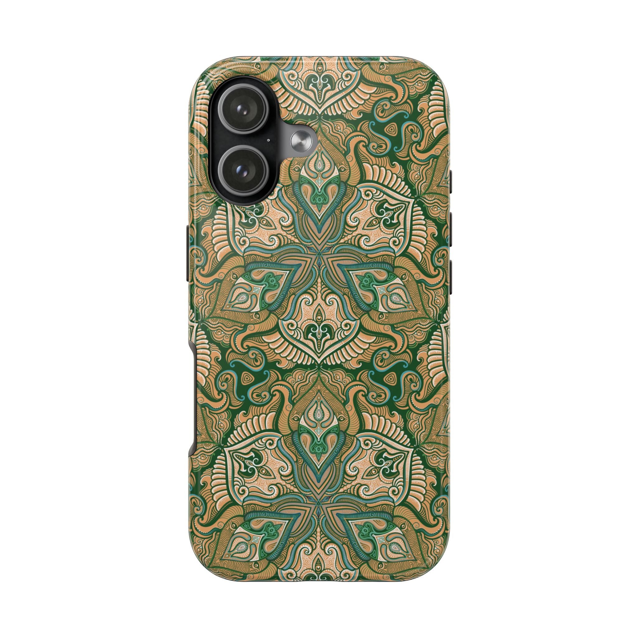 Green Floral Mandala Phone Case | Tough Phone Case, Bohemian Paisley Pattern