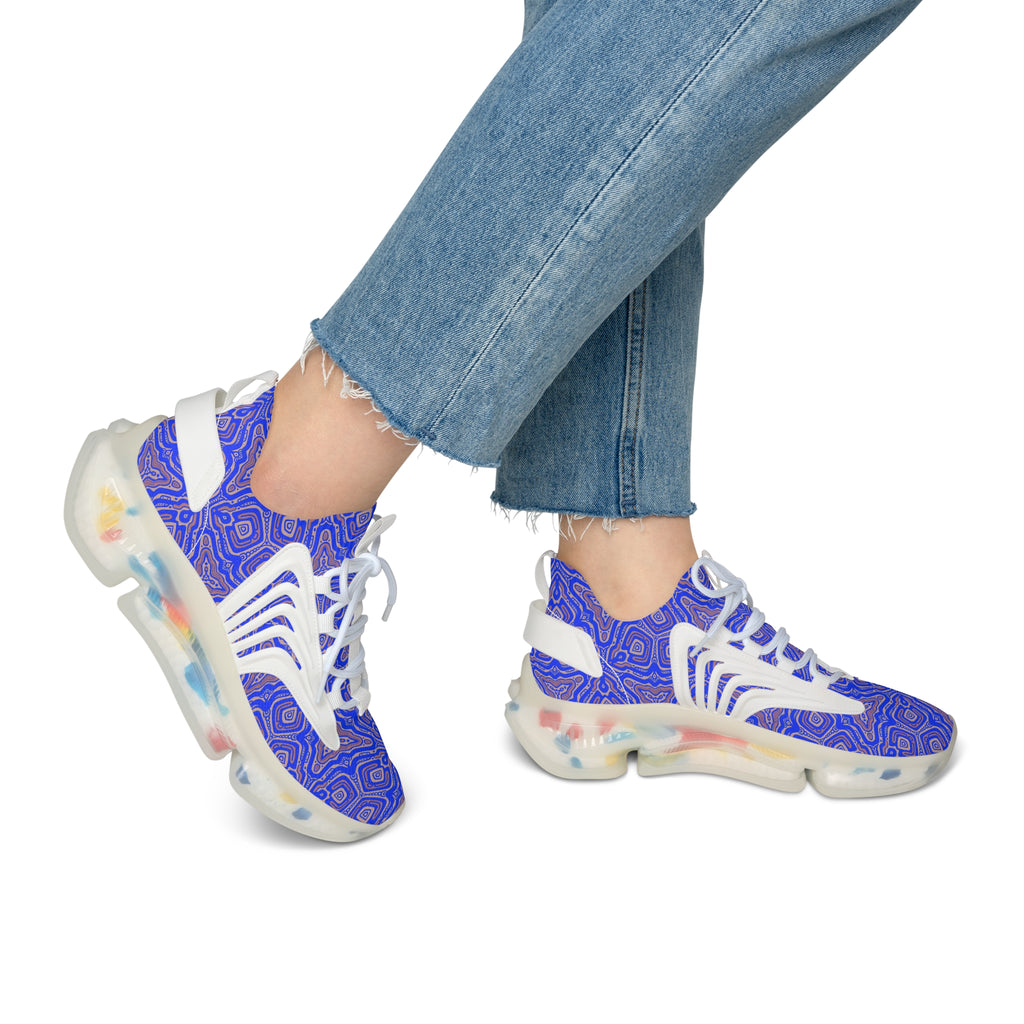 Mesh Sneakers — Blue Abstract Geo Pattern Women's Athletic Shoes #h975789