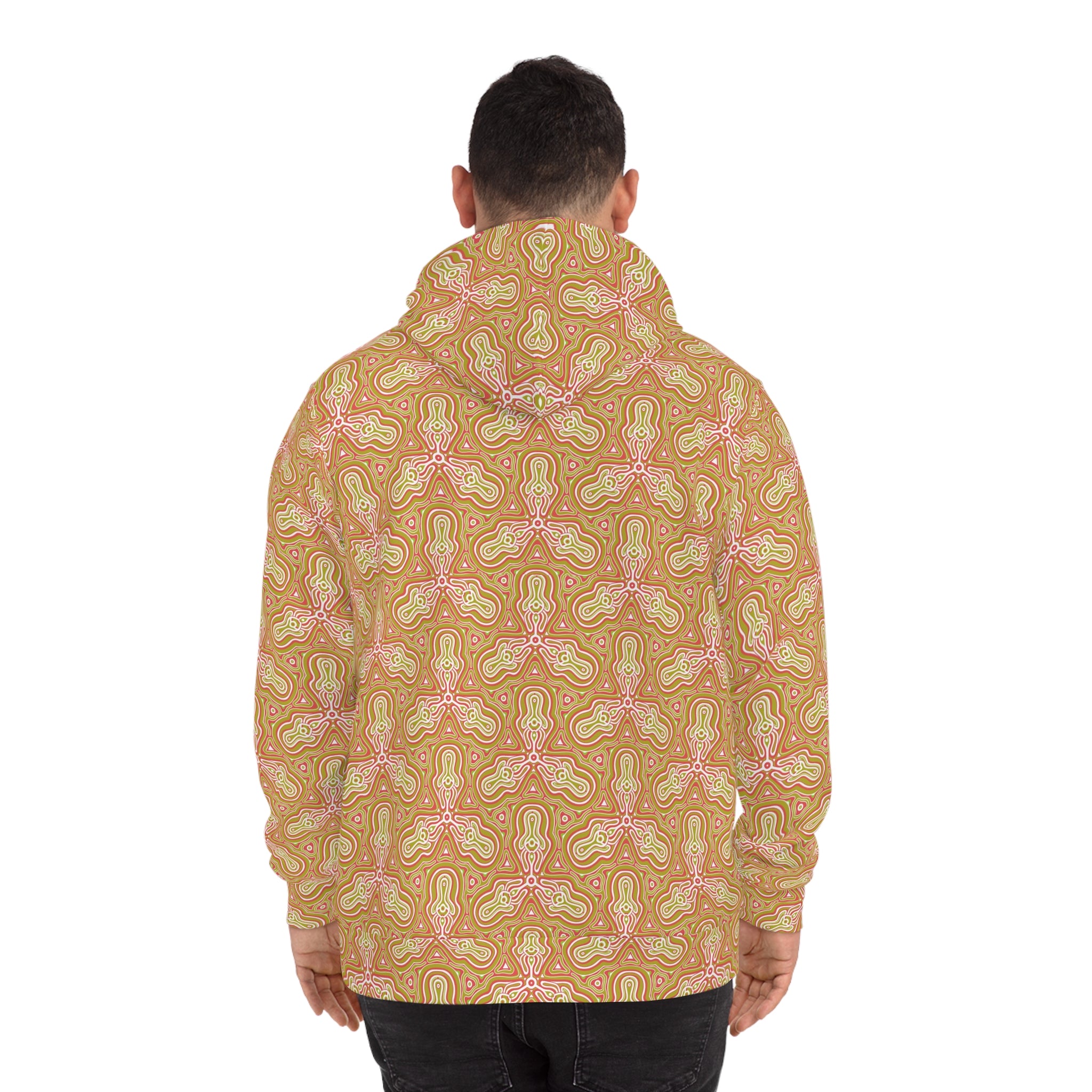 Retro Floral All-Over-Print Hoodie — Peach Paisley Pattern, Boho Casual Pullover #h700757
