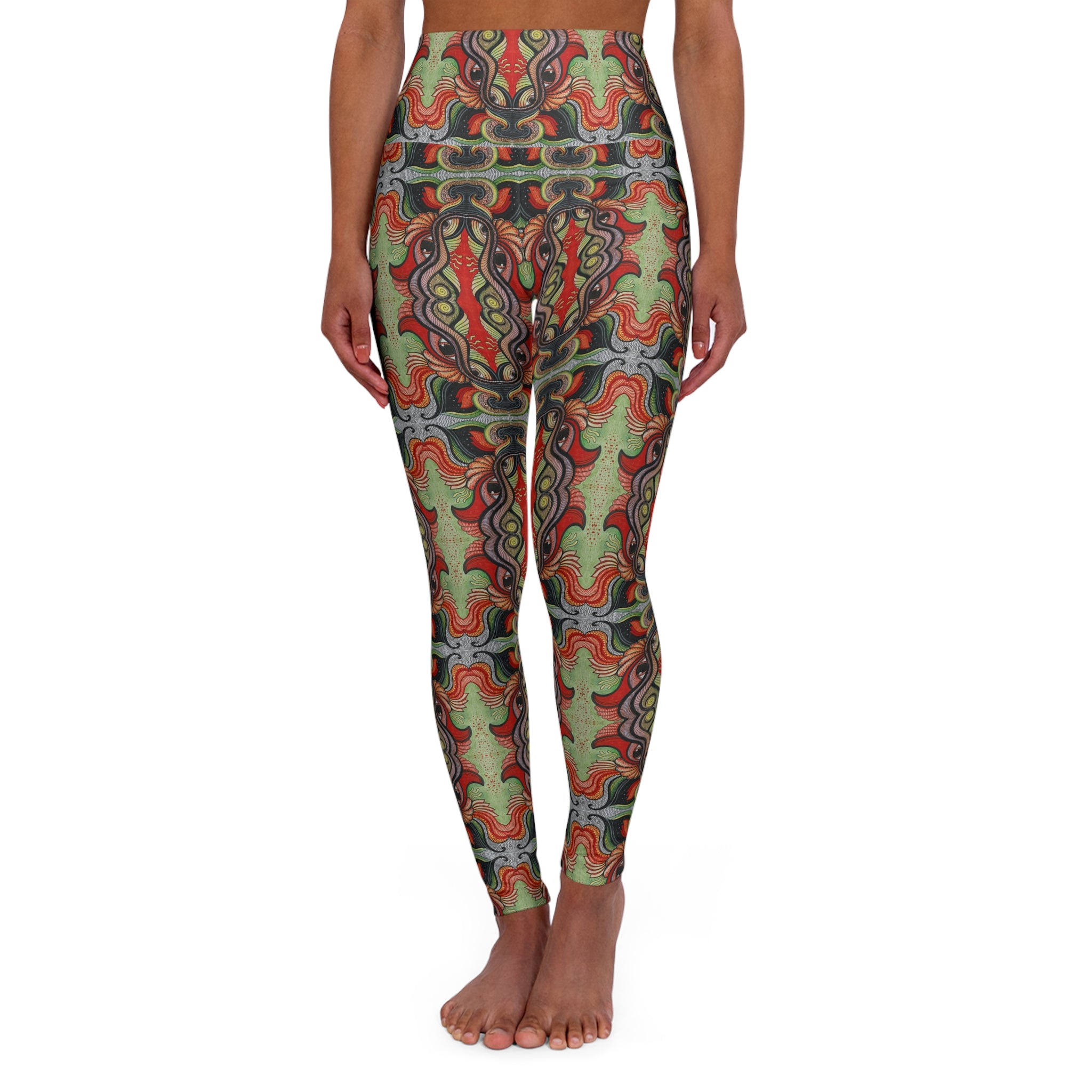 High-Waist Yoga Leggings — Abstract Earth-Tone Patterned Activewear #g6456788