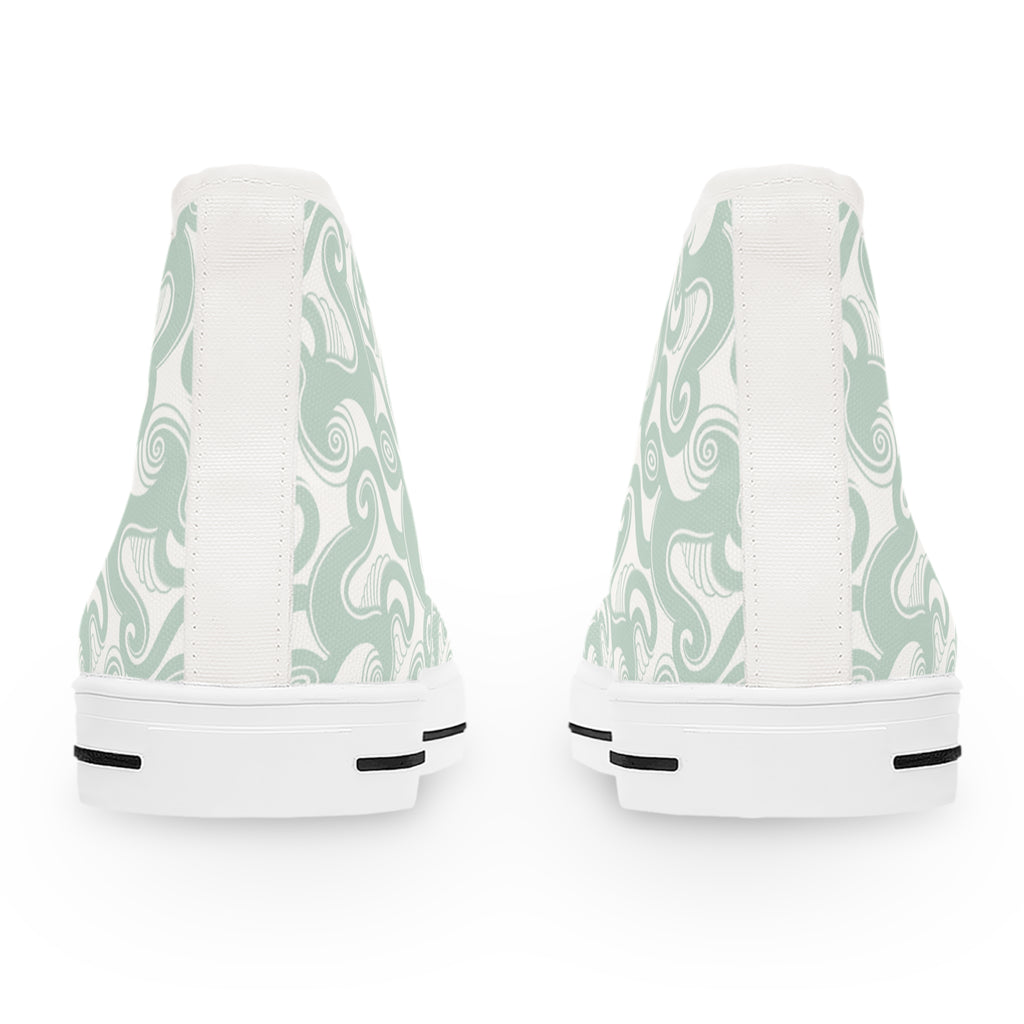 Women's High Top Sneakers — Mint Swirl Pattern Casual Canvas Shoes #st542887