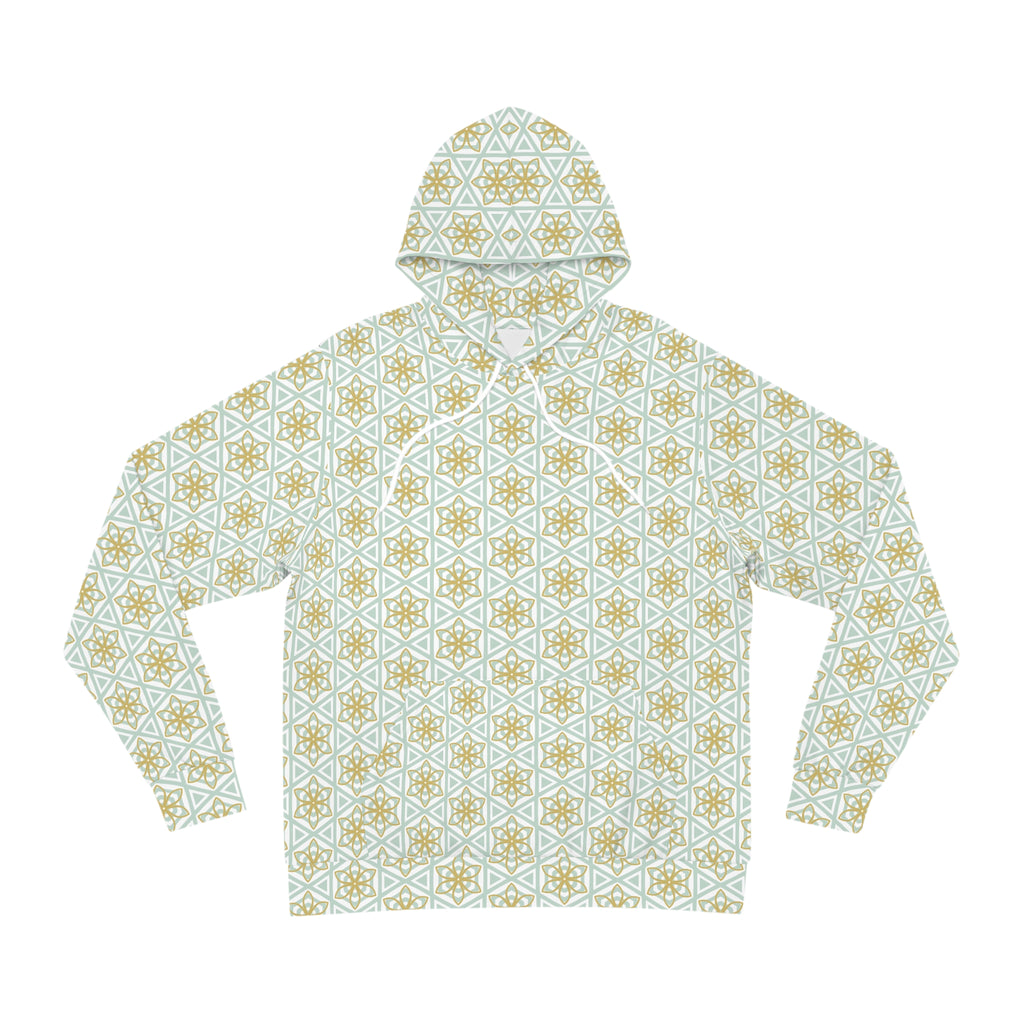Geometric Star Pattern Hoodie — Gold & Mint All-Over Print #u356782