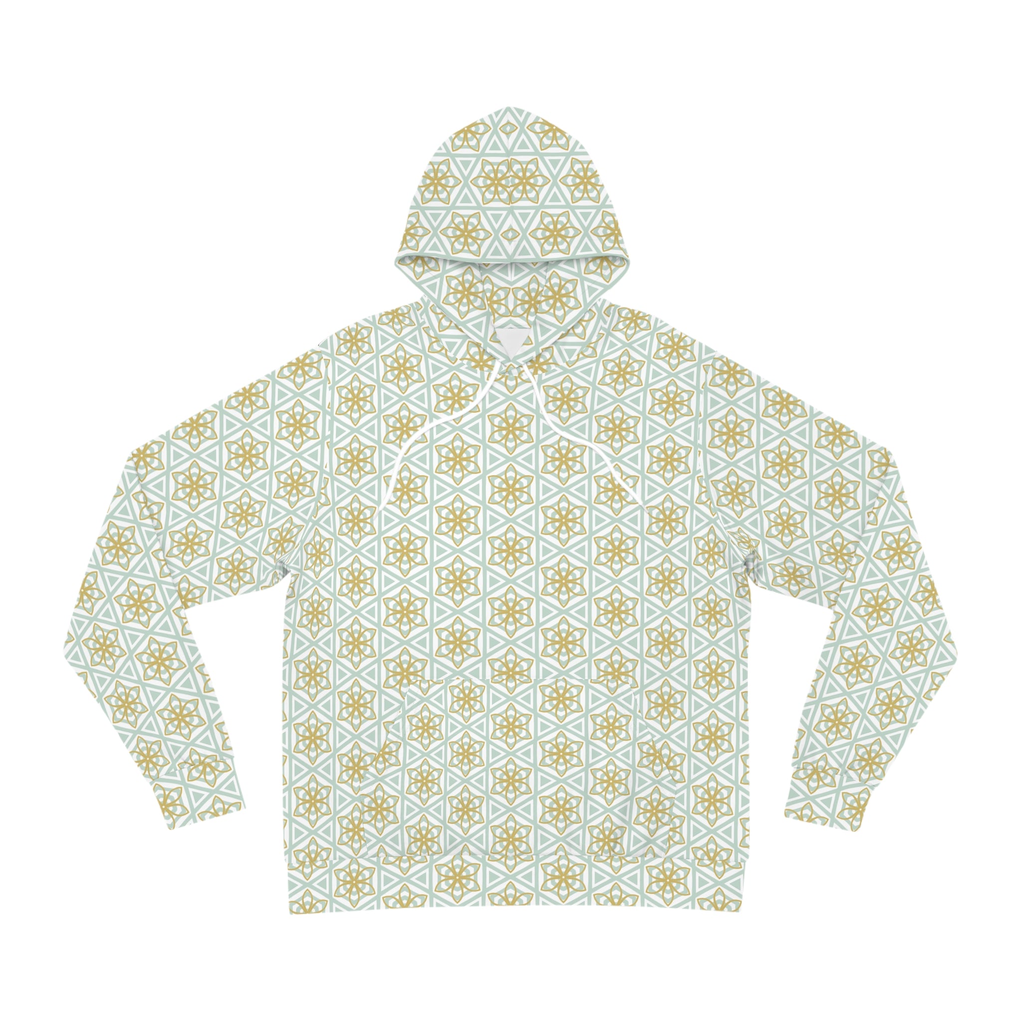 Geometric Star Pattern Hoodie — Gold & Mint All-Over Print #u356782