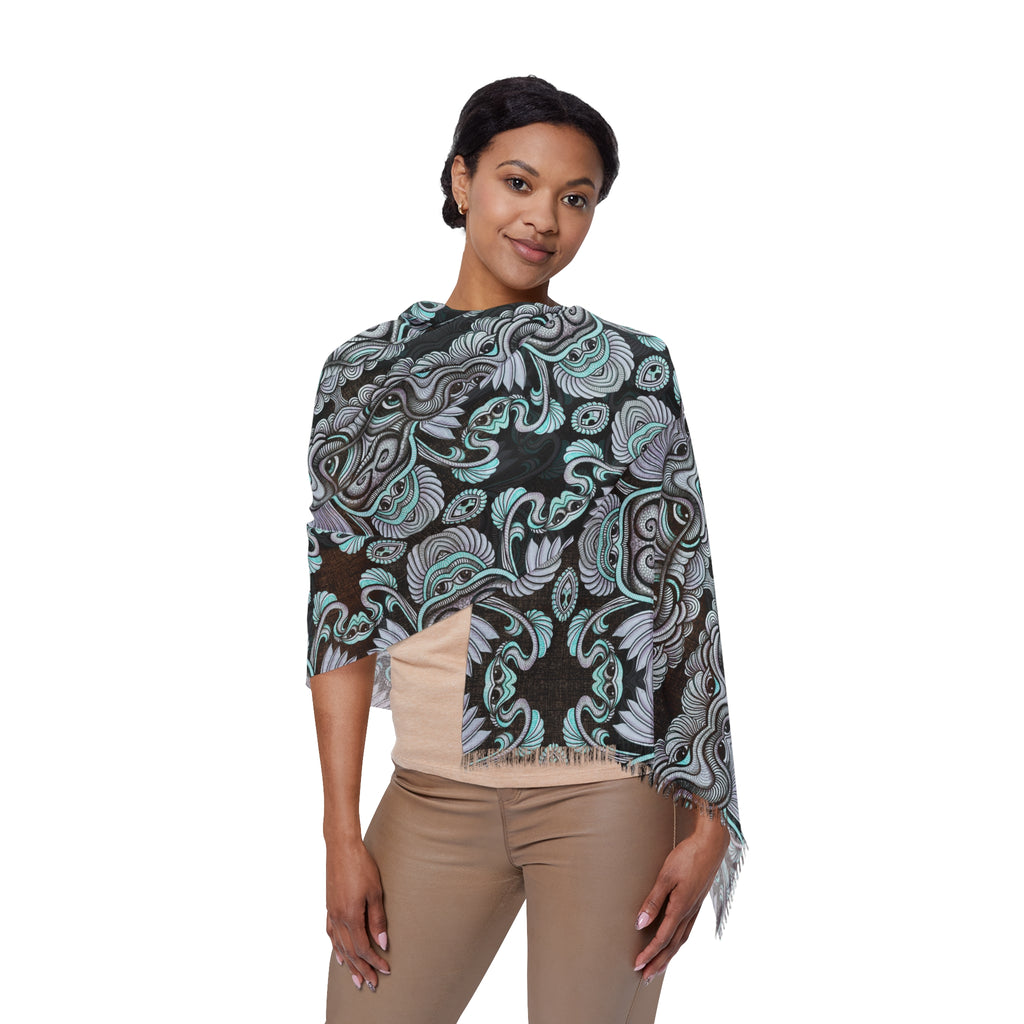 Light Scarf — Teal & Black Gothic Owl Pattern Scarf #kf998877