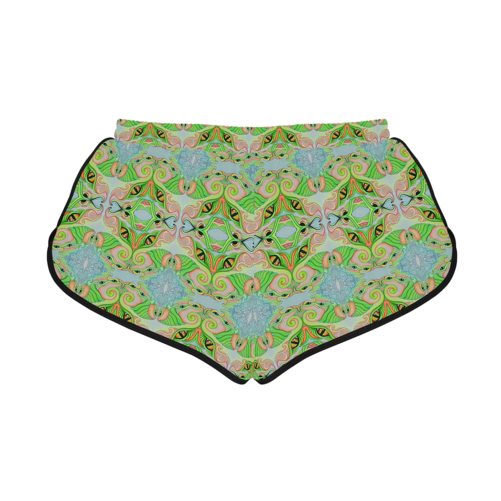 Women’s Relaxed Shorts - Green Kaleidoscope Boho Print #hfs0875