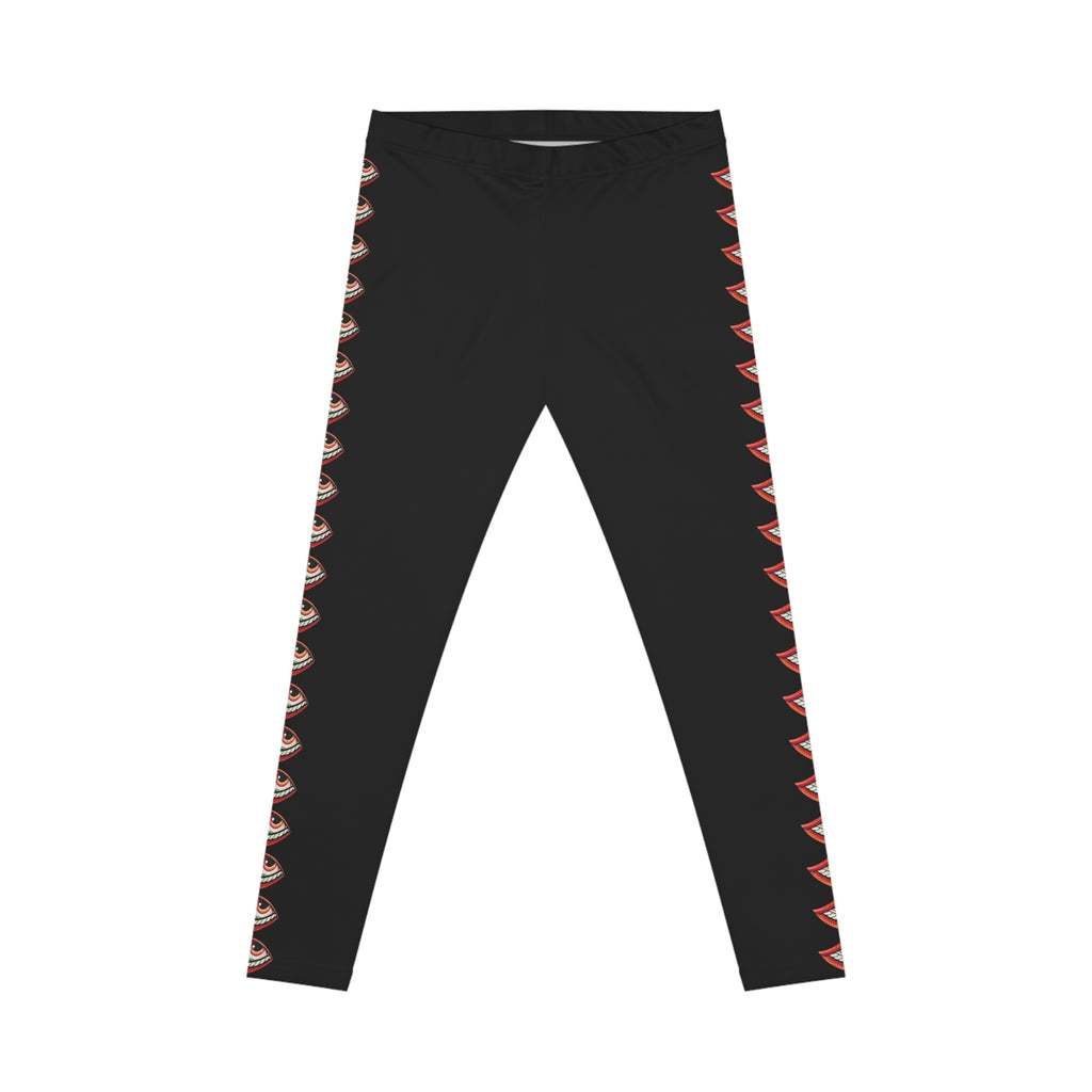 Eye-Stripe Women's Leggings — Black Side-Eye Pattern Yoga & Casual Pants #hgd0088633
