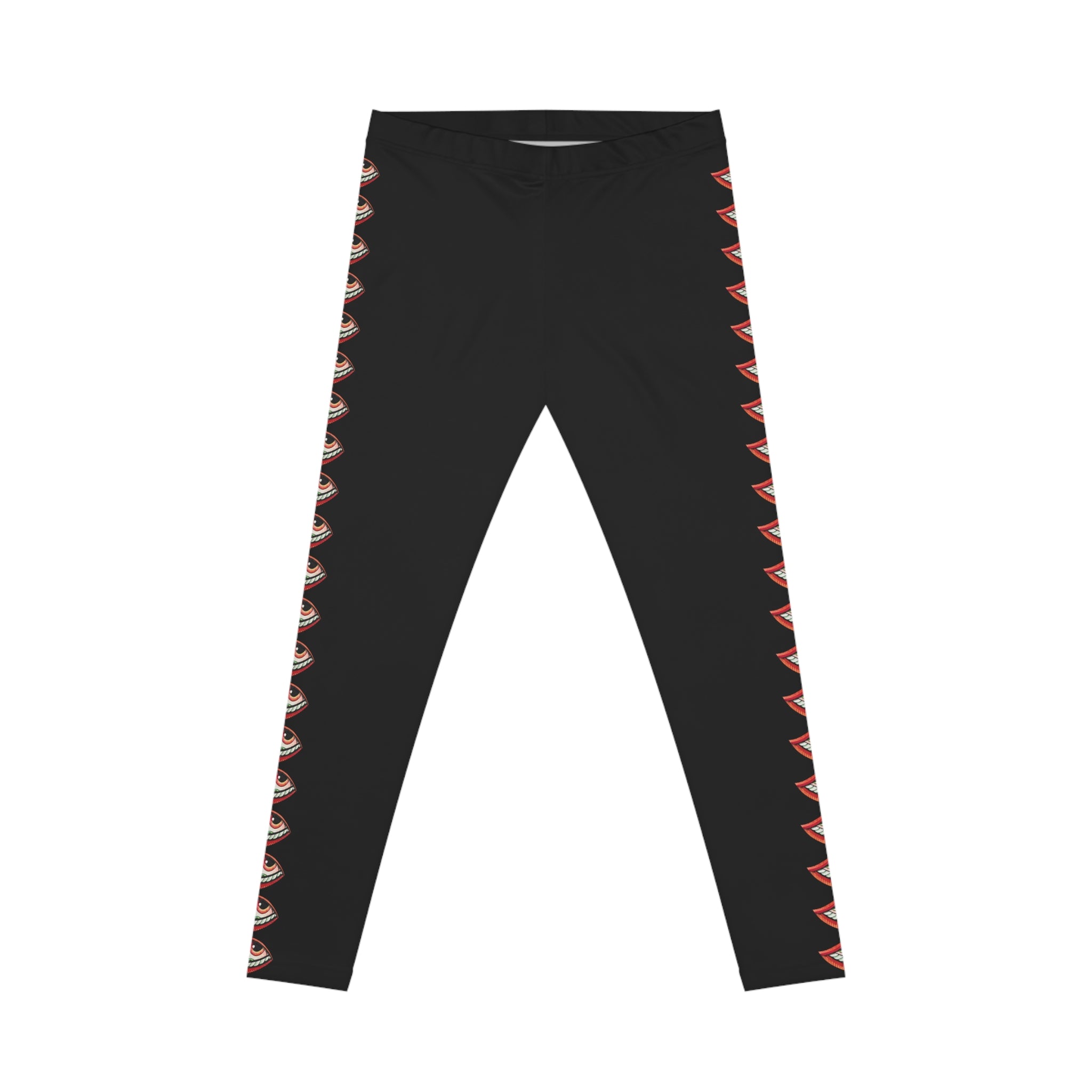 Eye-Stripe Women's Leggings — Black Side-Eye Pattern Yoga & Casual Pants #hgd0088633