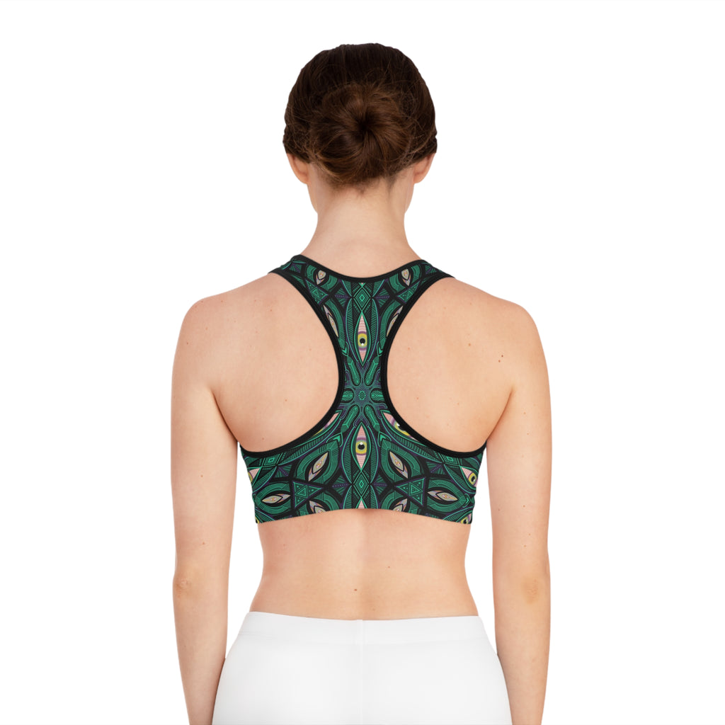 Green Kaleidoscope Sports Bra — Abstract Mandala Activewear #hgr88600
