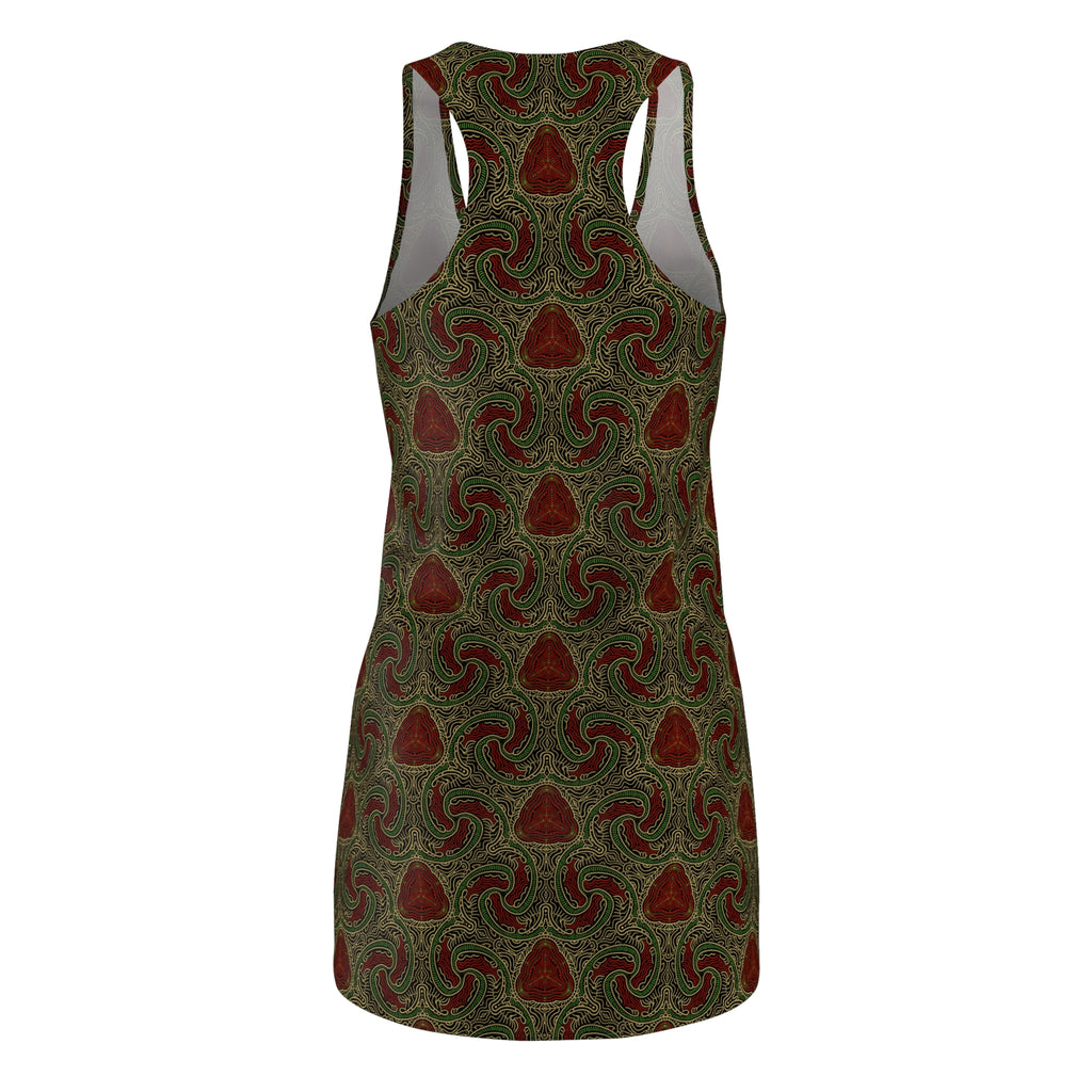 Boho Paisley Racerback Dress — Olive & Rust All-Over Print #451122233