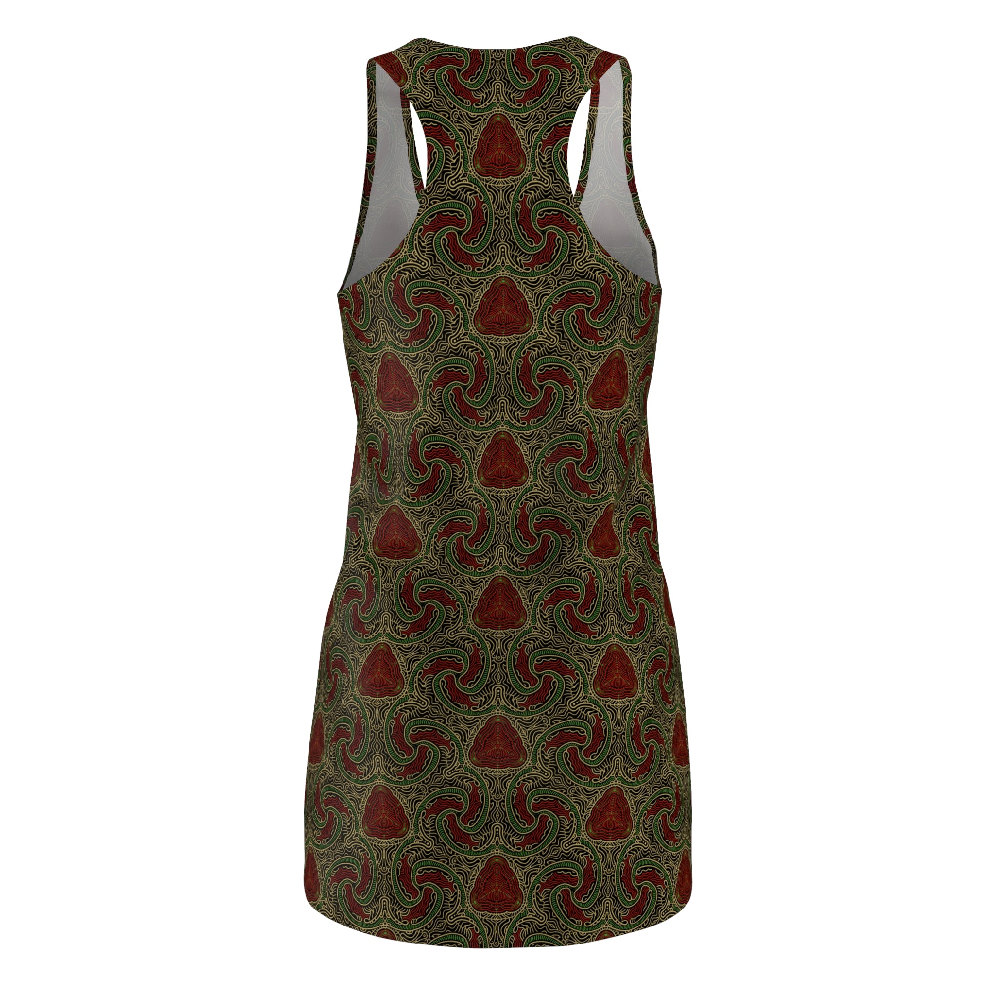 Boho Paisley Racerback Dress — Olive & Rust All-Over Print #451122233