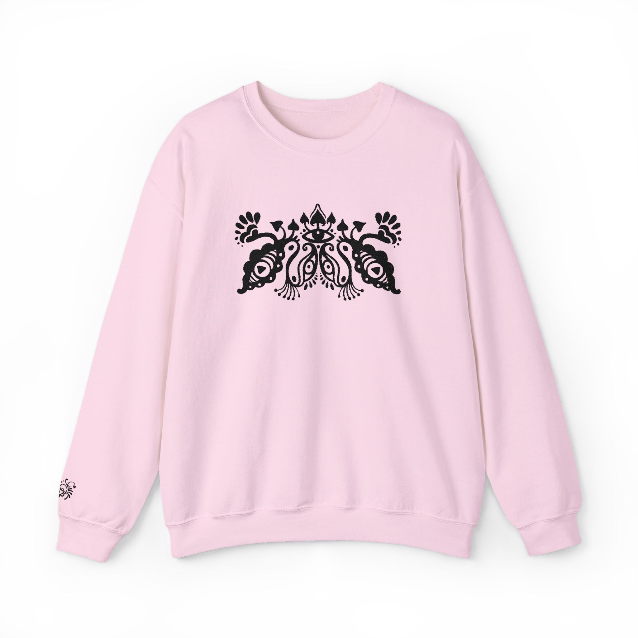 Black Paisley Floral Motif Sweatshirt | Crewneck