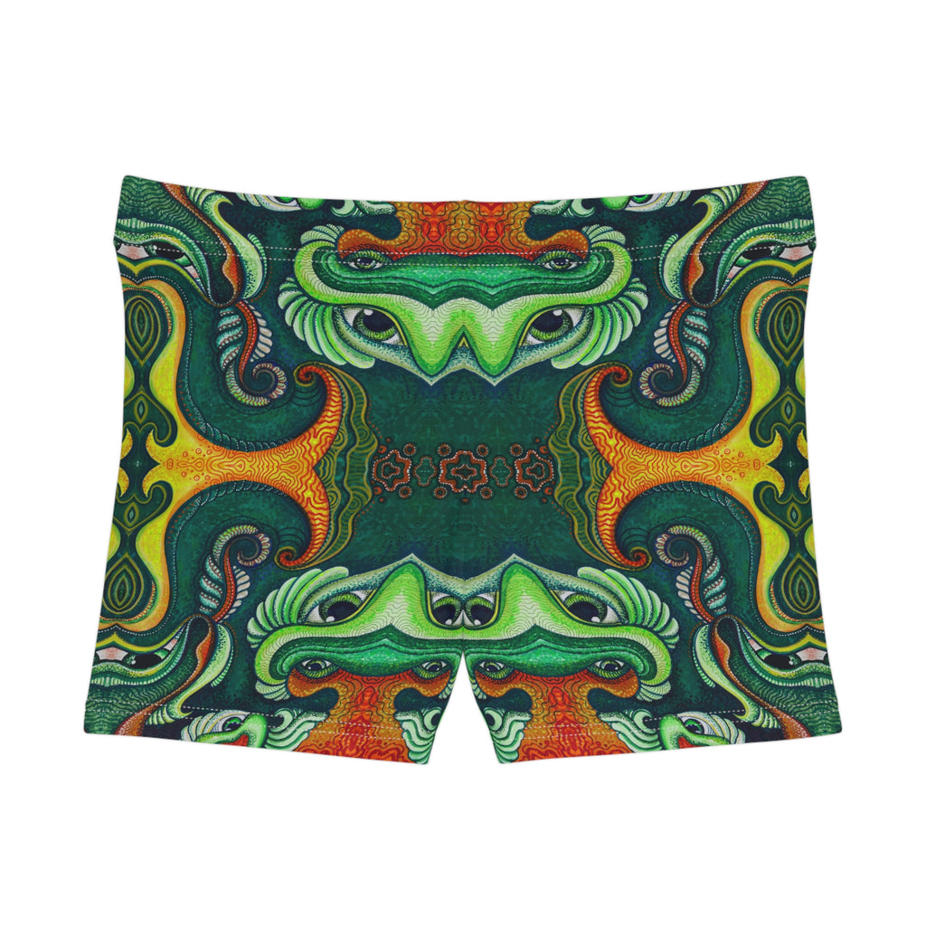 Psychedelic Green Kaleidoscope Women's Shorts — All-Over Print Activewear #f764445