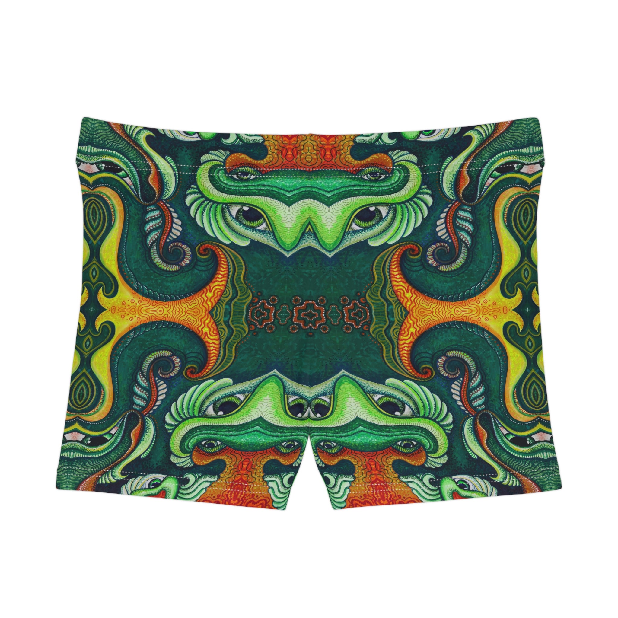Psychedelic Green Kaleidoscope Women's Shorts — All-Over Print Activewear #f764445